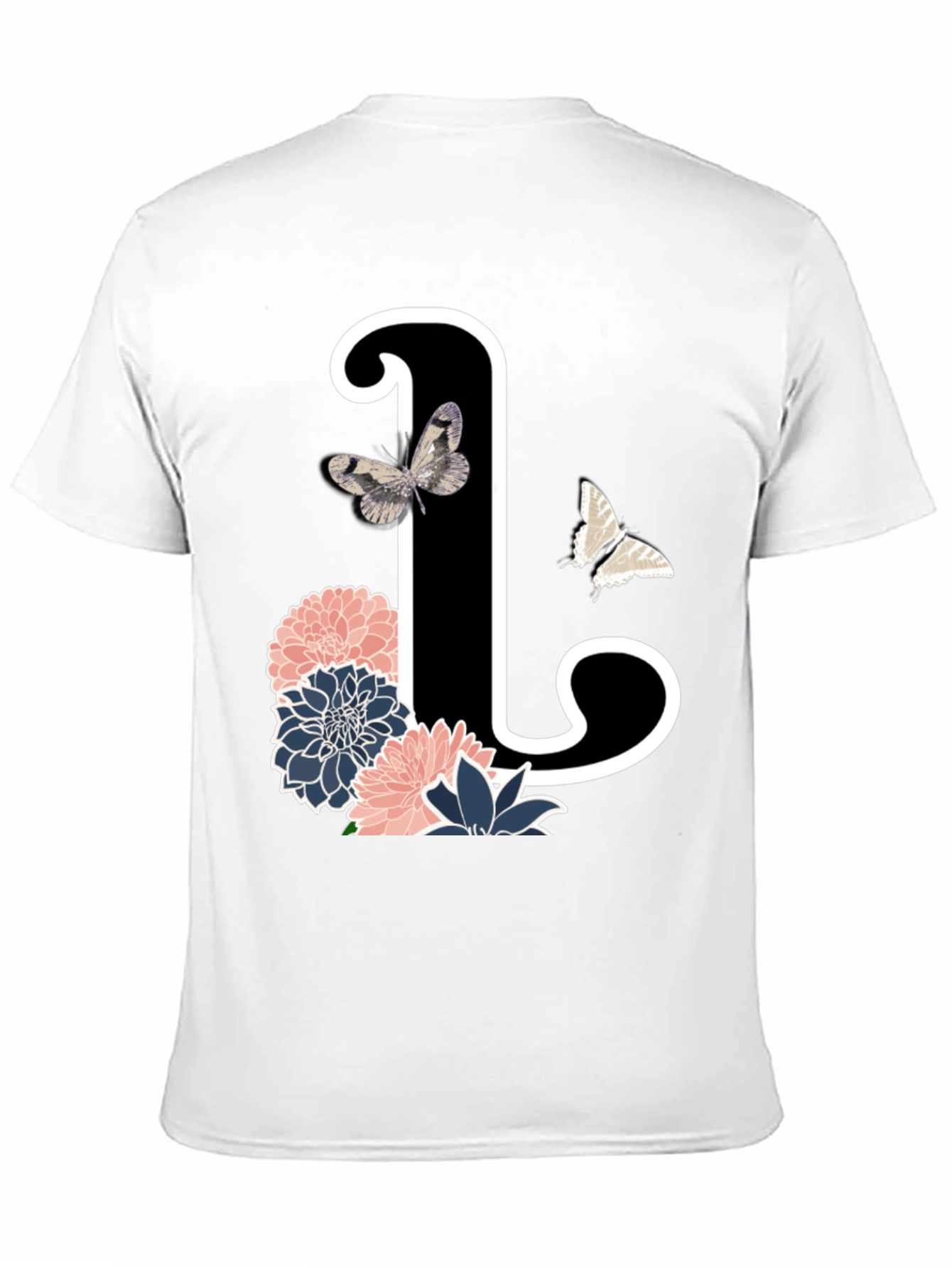 Black Floral Initial 'L' Black T-Shirt view 11