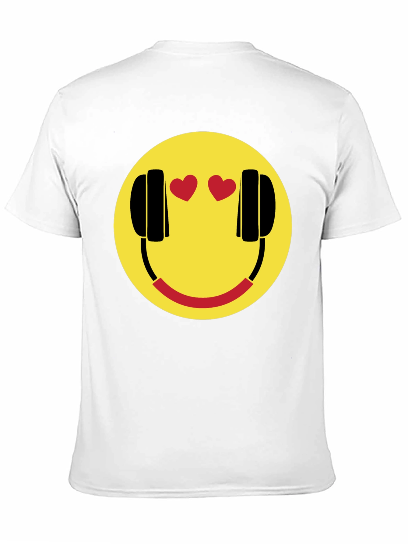 Black Smiley Face with Headphone Hearts T-Shirt view 11