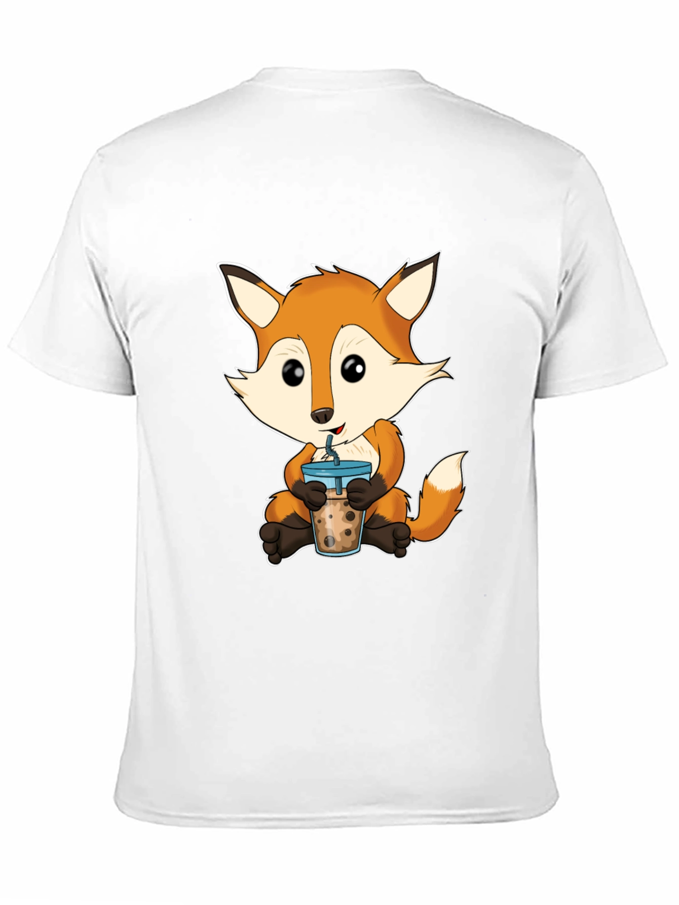 Black Cute Fox Boba Tea Graphic T-Shirt view 11