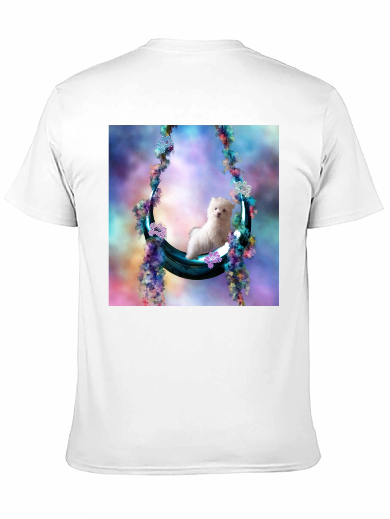 Black Cute Puppy in Floral Swing Black T-Shirt view 11