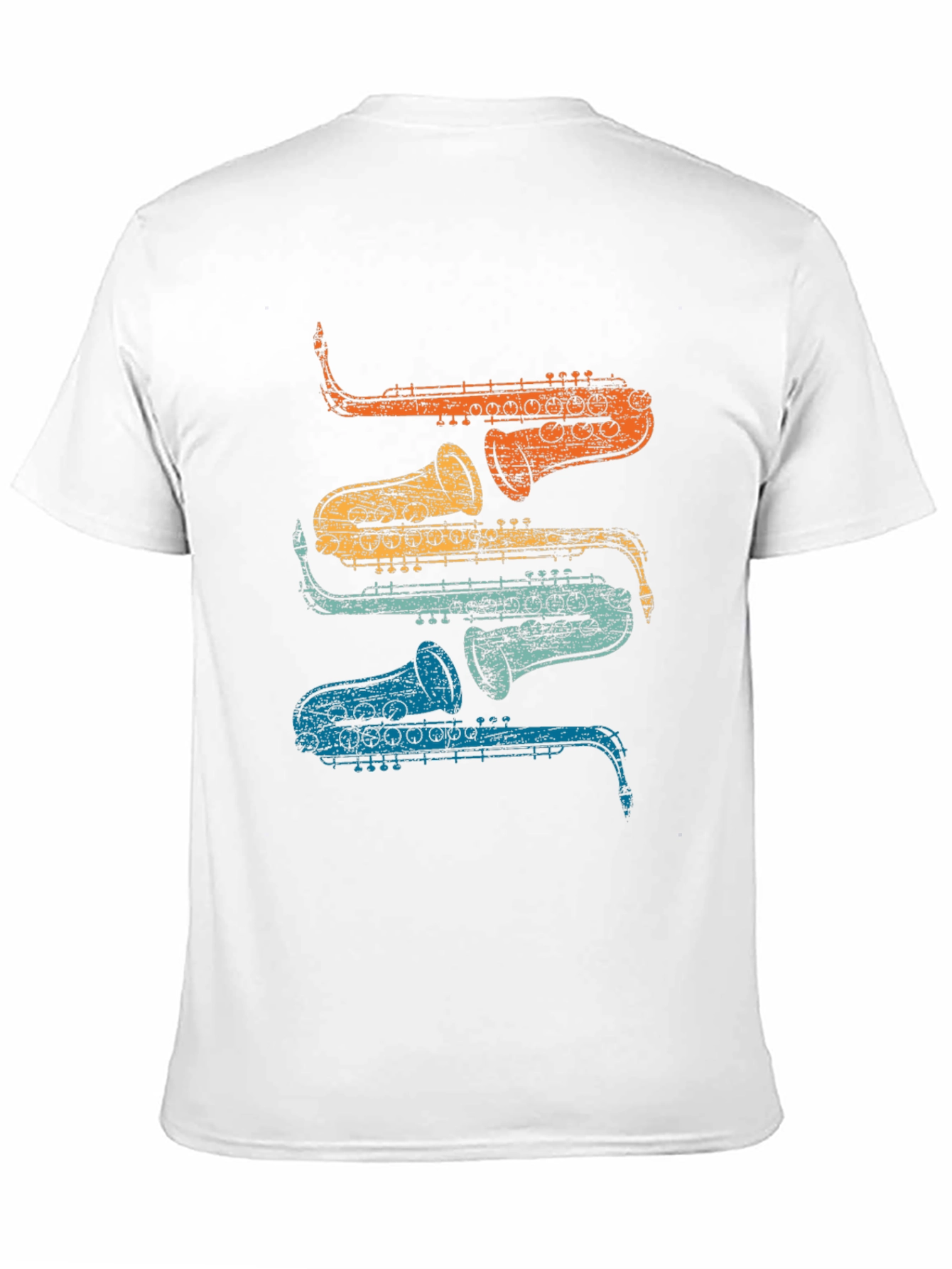 Black Retro Saxophone Stacked T-Shirt - Cool Musician Tee view 11