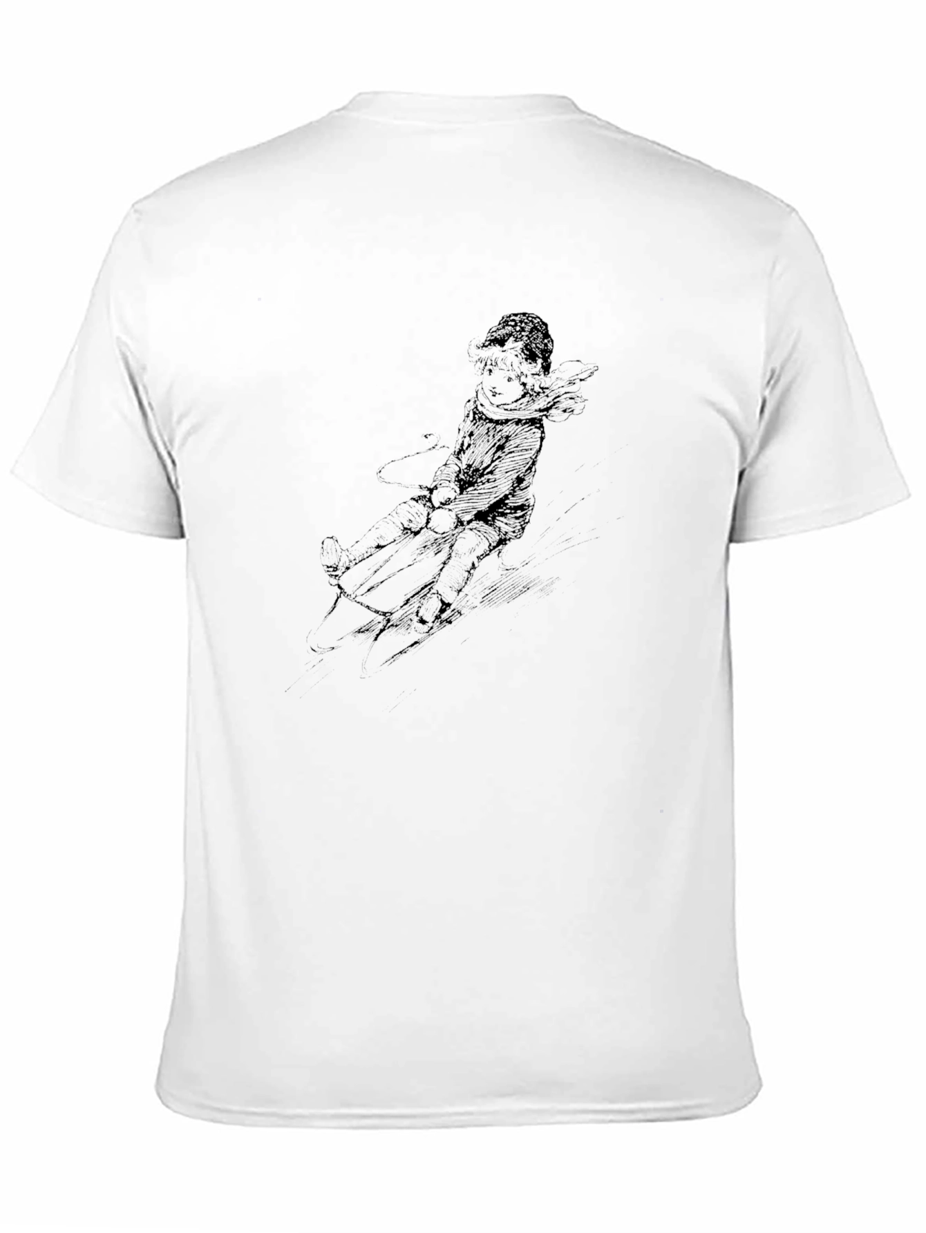 Black Black T-Shirt with Winter Sledding Print view 11