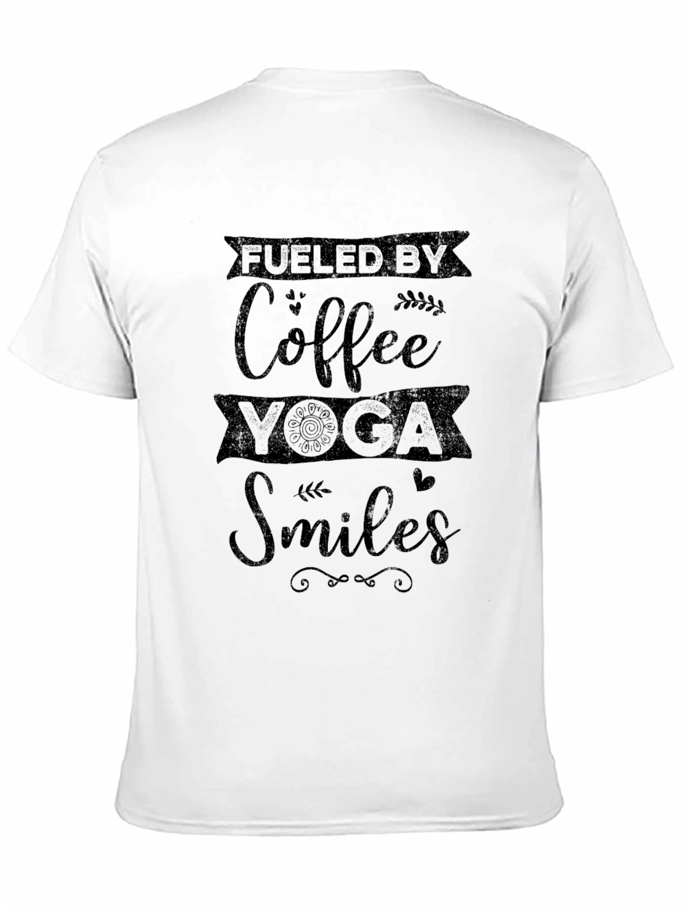 Black Fueled by Coffee, Yoga, Smiles Black T-Shirt view 11