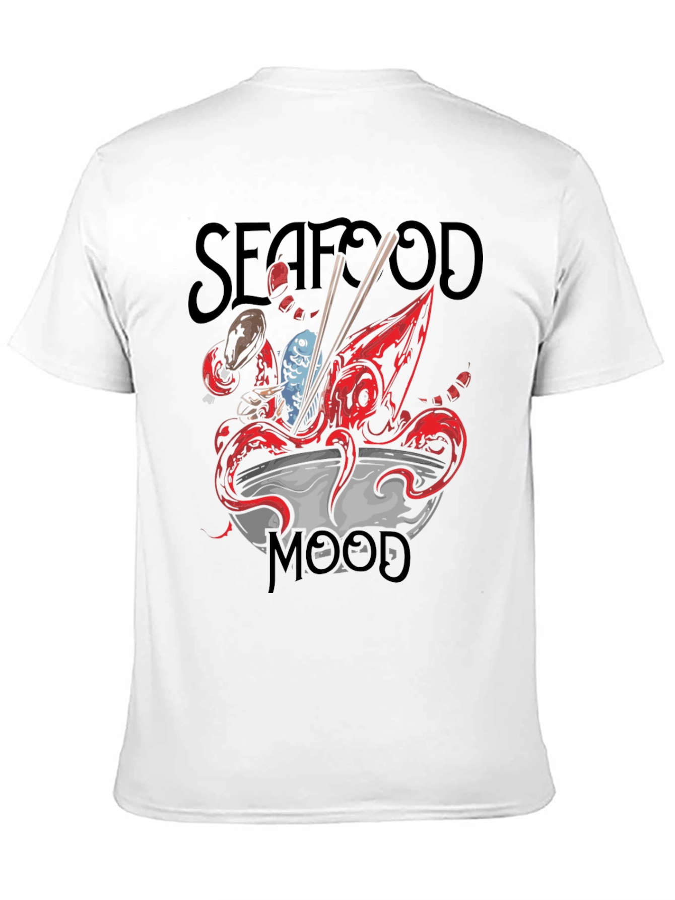 Black Seafood Mood Graphic Tee - Unique Octopus Ramen Design view 11