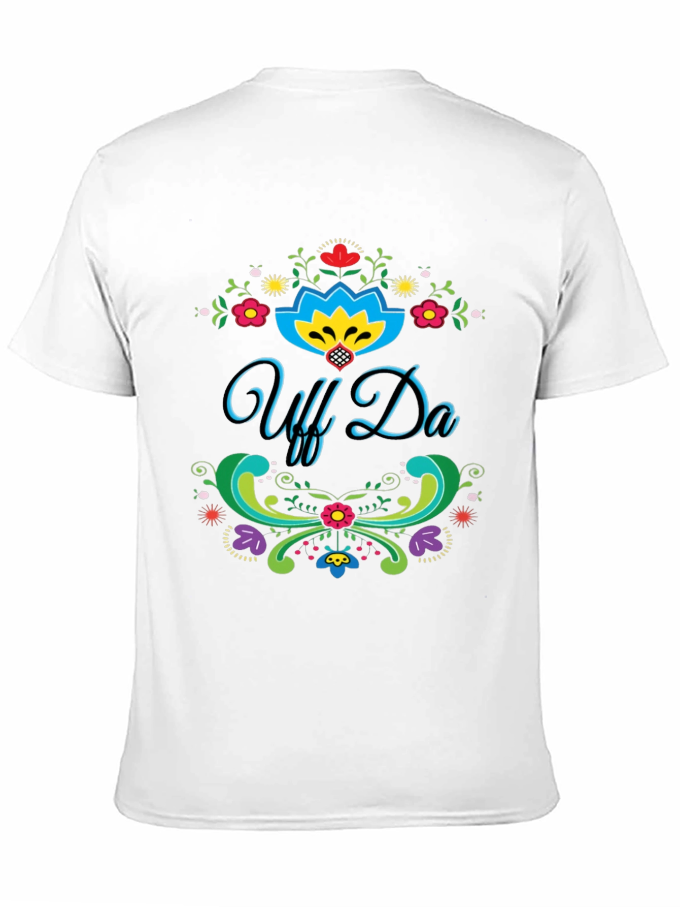 Black Uff Da! Graphic T-Shirt - Colorful Floral Design view 11