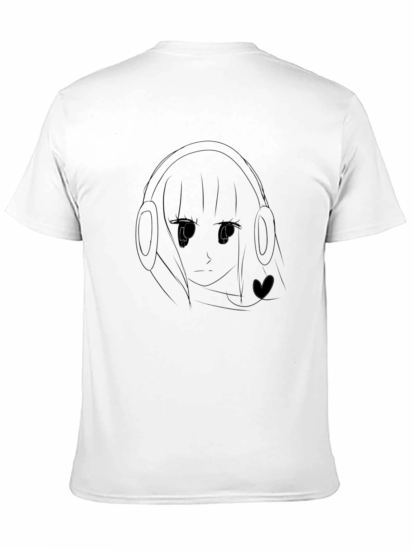 Black Anime Girl Headphones Black T-Shirt view 11