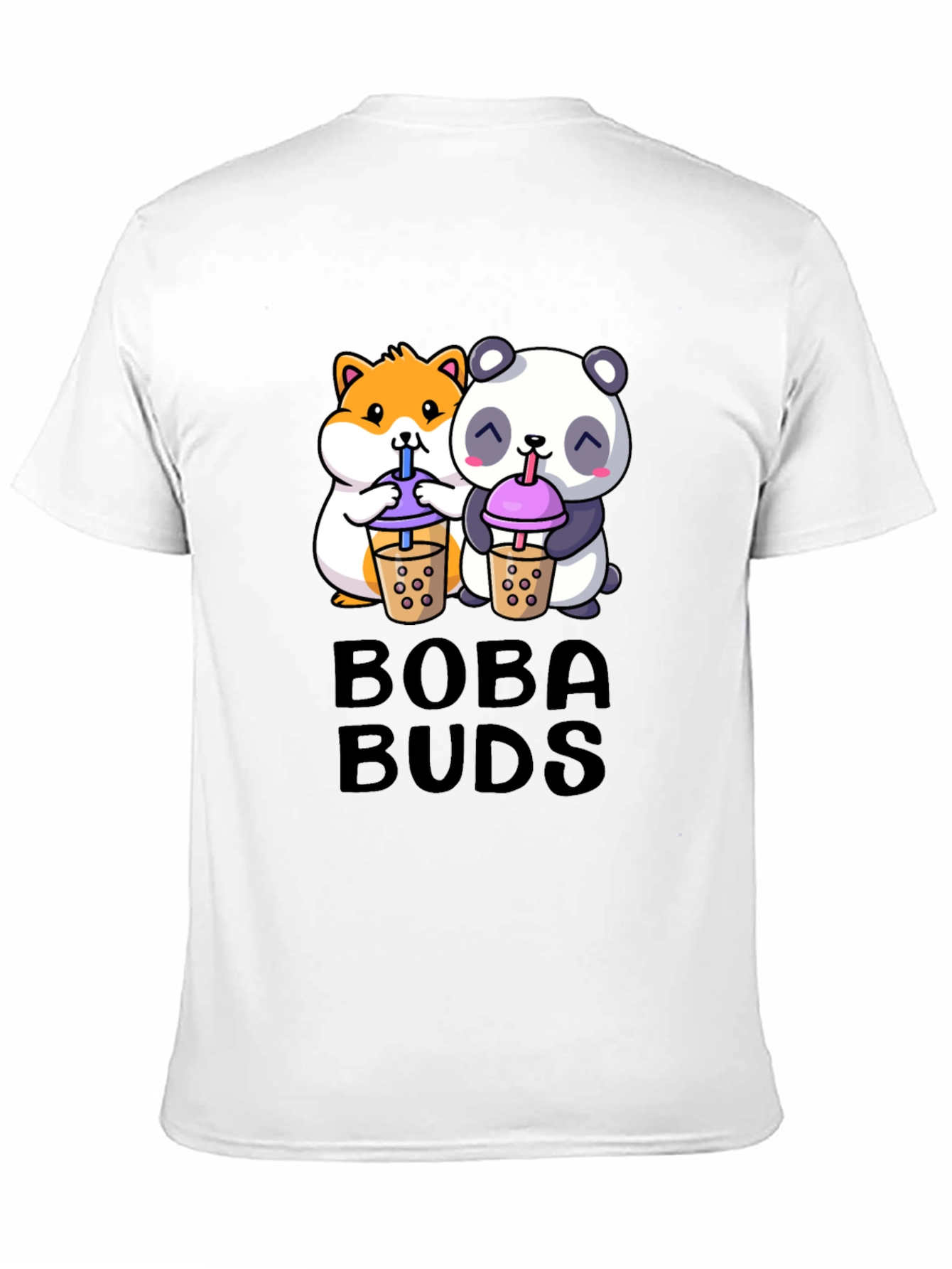 Black Boba Buds Graphic Tee - Cute Panda & Hamster Boba Design view 11