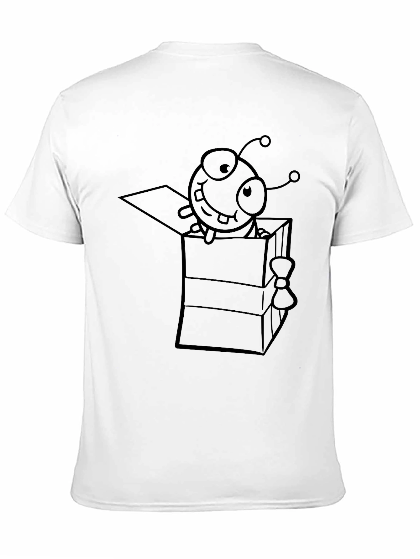 Black Cartoon Alien in a Box Graphic Tee - Black Cotton Casual T-Shirt view 11