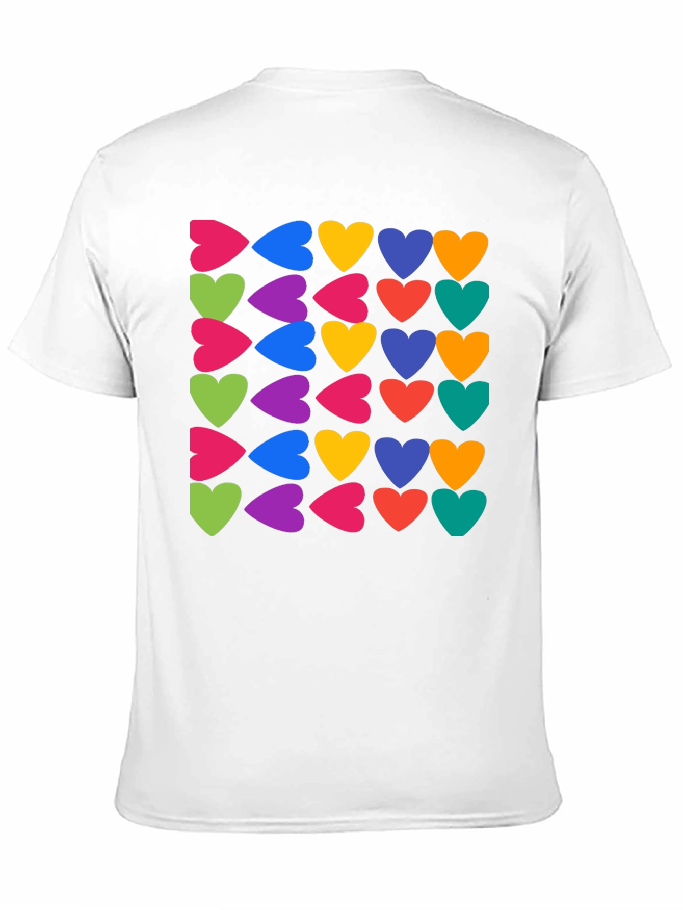 Black Colorful Hearts Pattern Black T-Shirt view 11