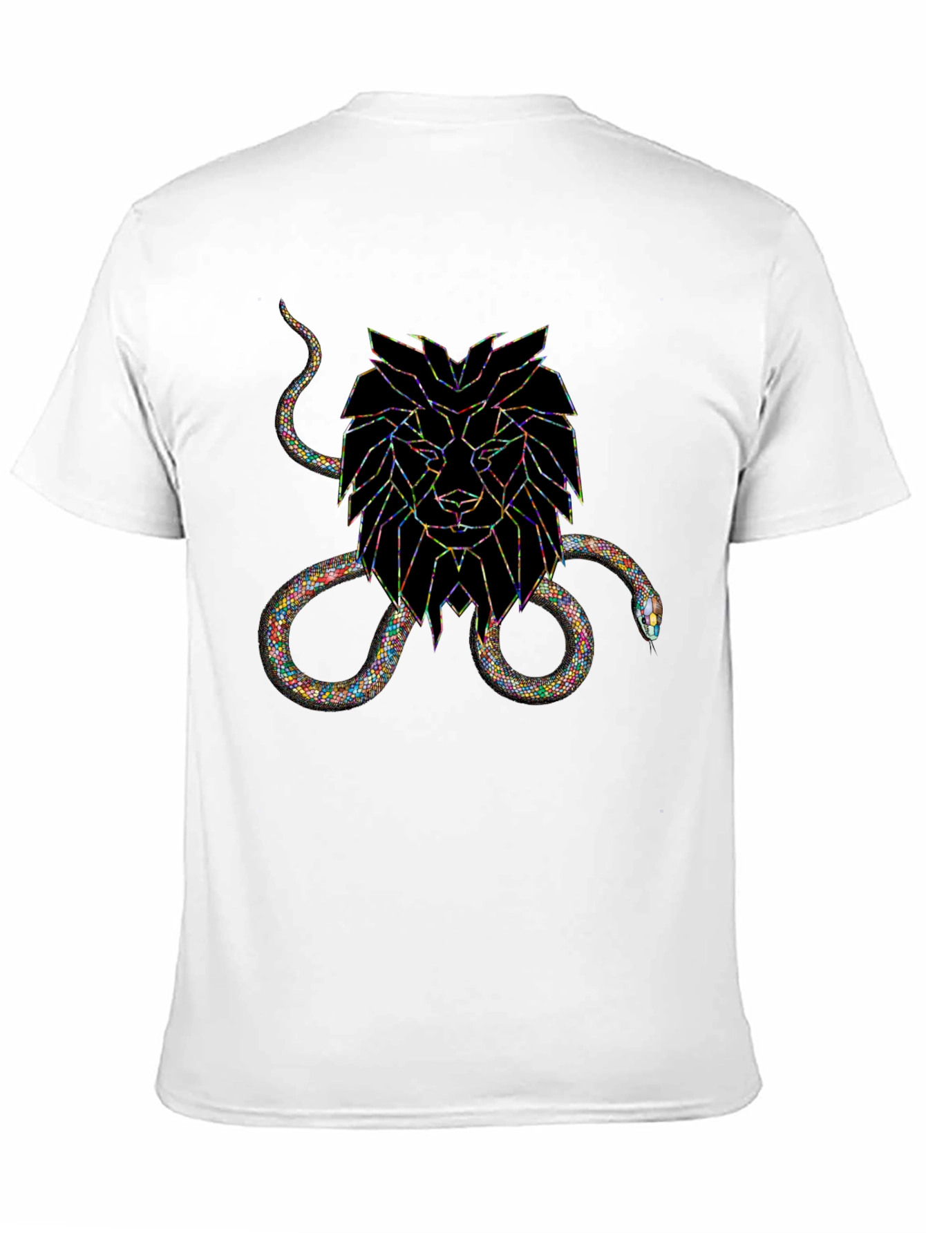 Black Geometric Lion & Snake Graphic Tee view 11