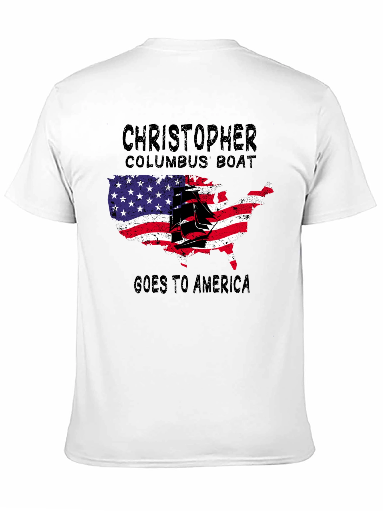 Black Christopher Columbus Boat USA Map T-Shirt view 11