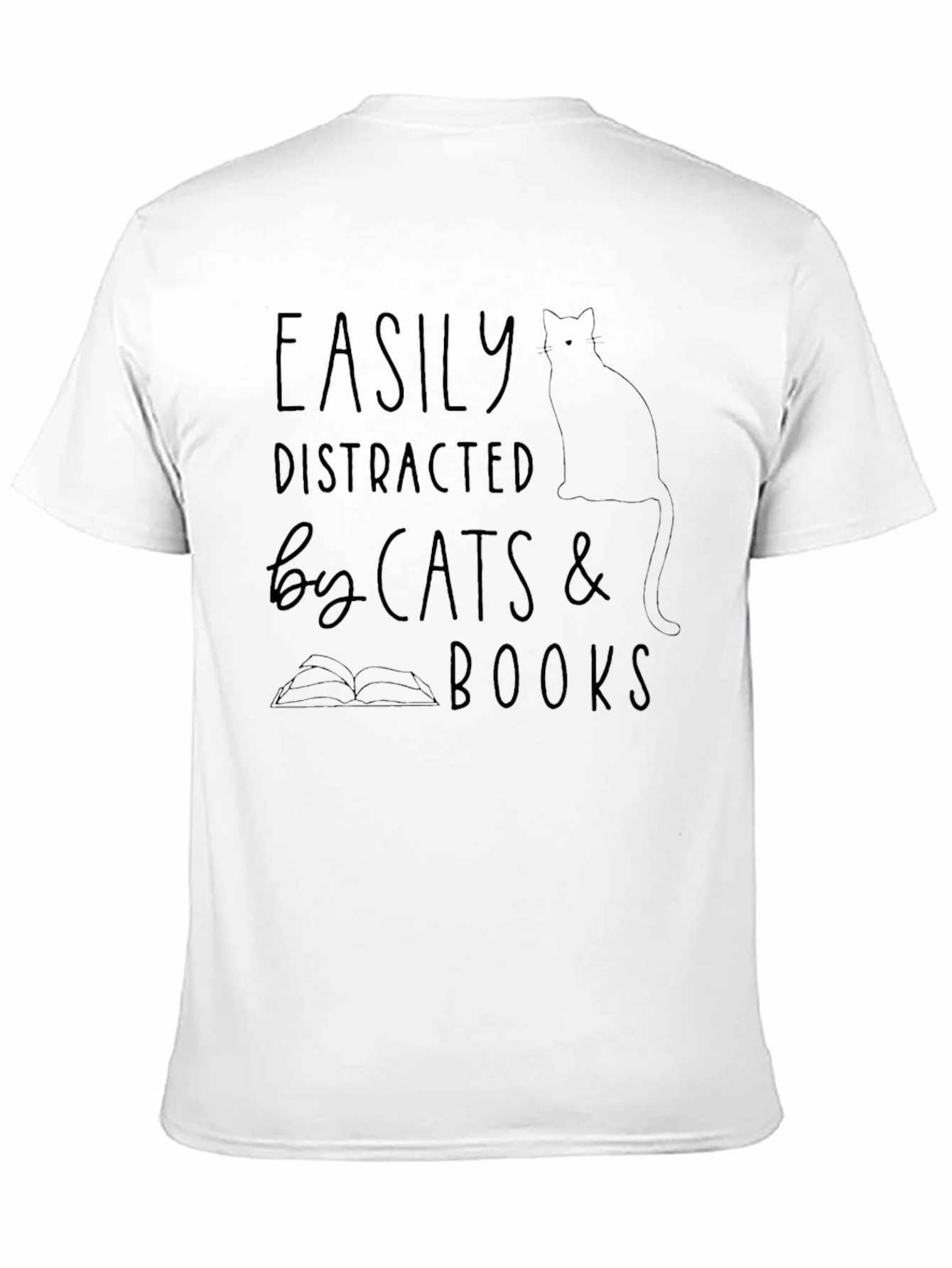 Black Easily Distracted by Cats & Books T-Shirt view 11