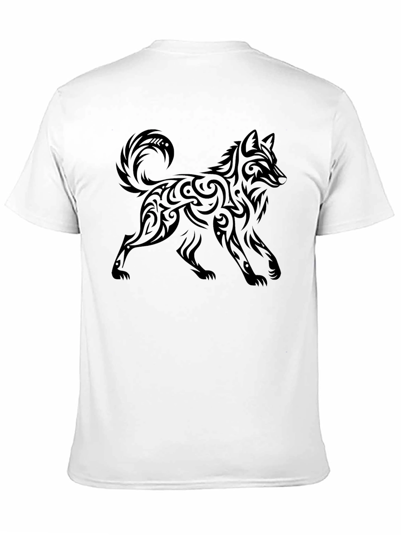 Black Tribal Wolf Graphic Black T-Shirt for Men view 11