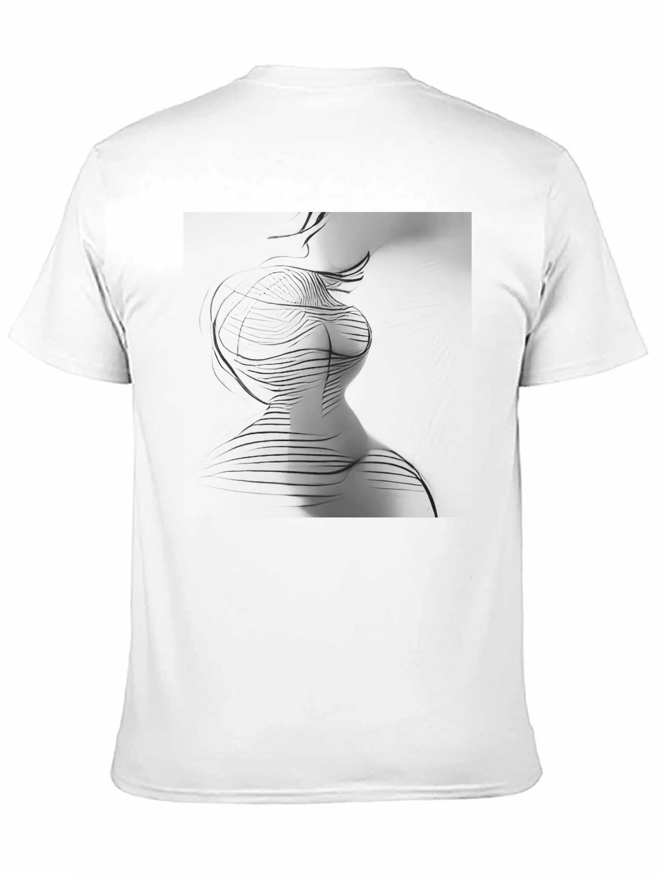 Black Abstract Line Art Print Black Crew Neck T-Shirt view 11