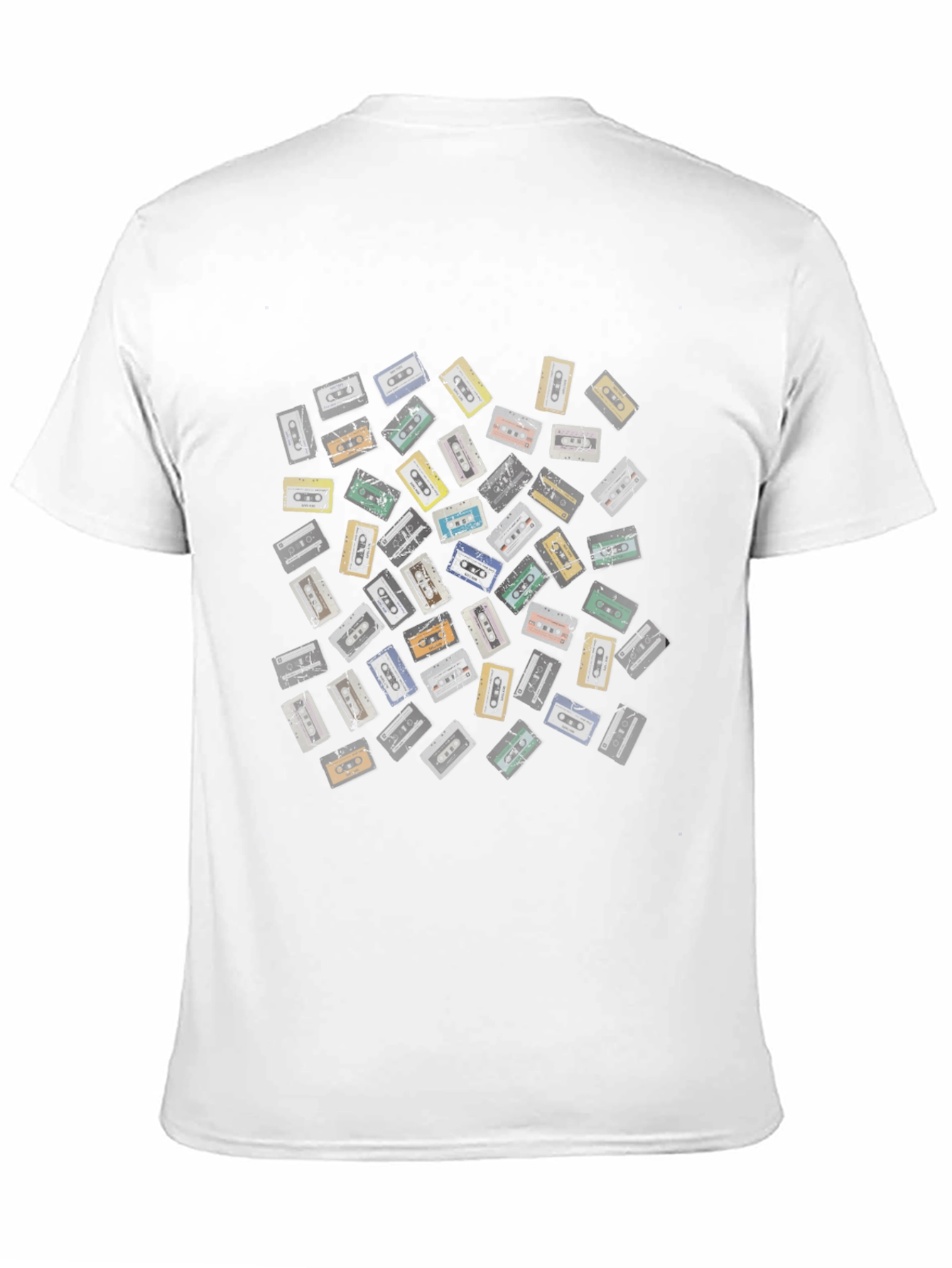 Black Retro Cassette Tape Pattern Black T-Shirt view 11