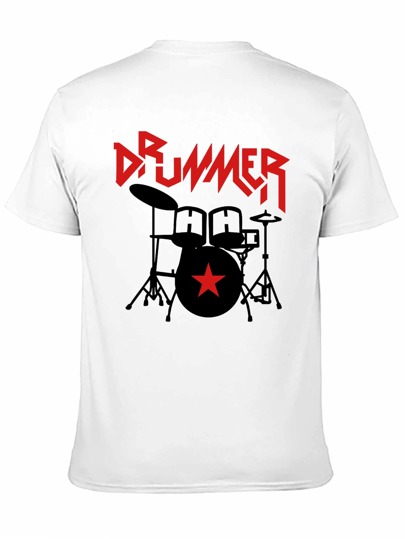Black Drummer T-Shirt - Black Graphic Tee with Red Star & Drum Set view 11
