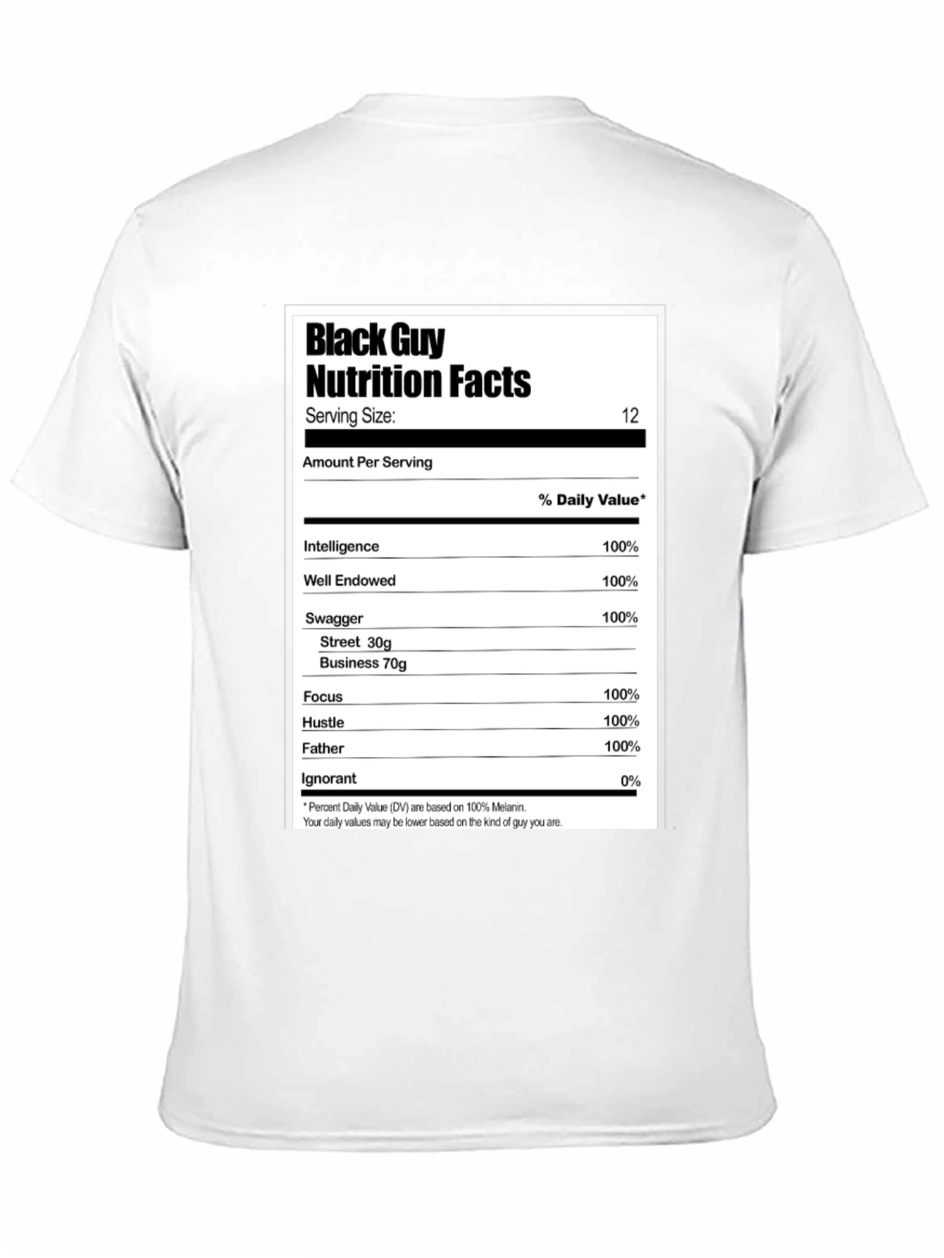 Black Black Guy Nutrition Facts Graphic T-Shirt view 11