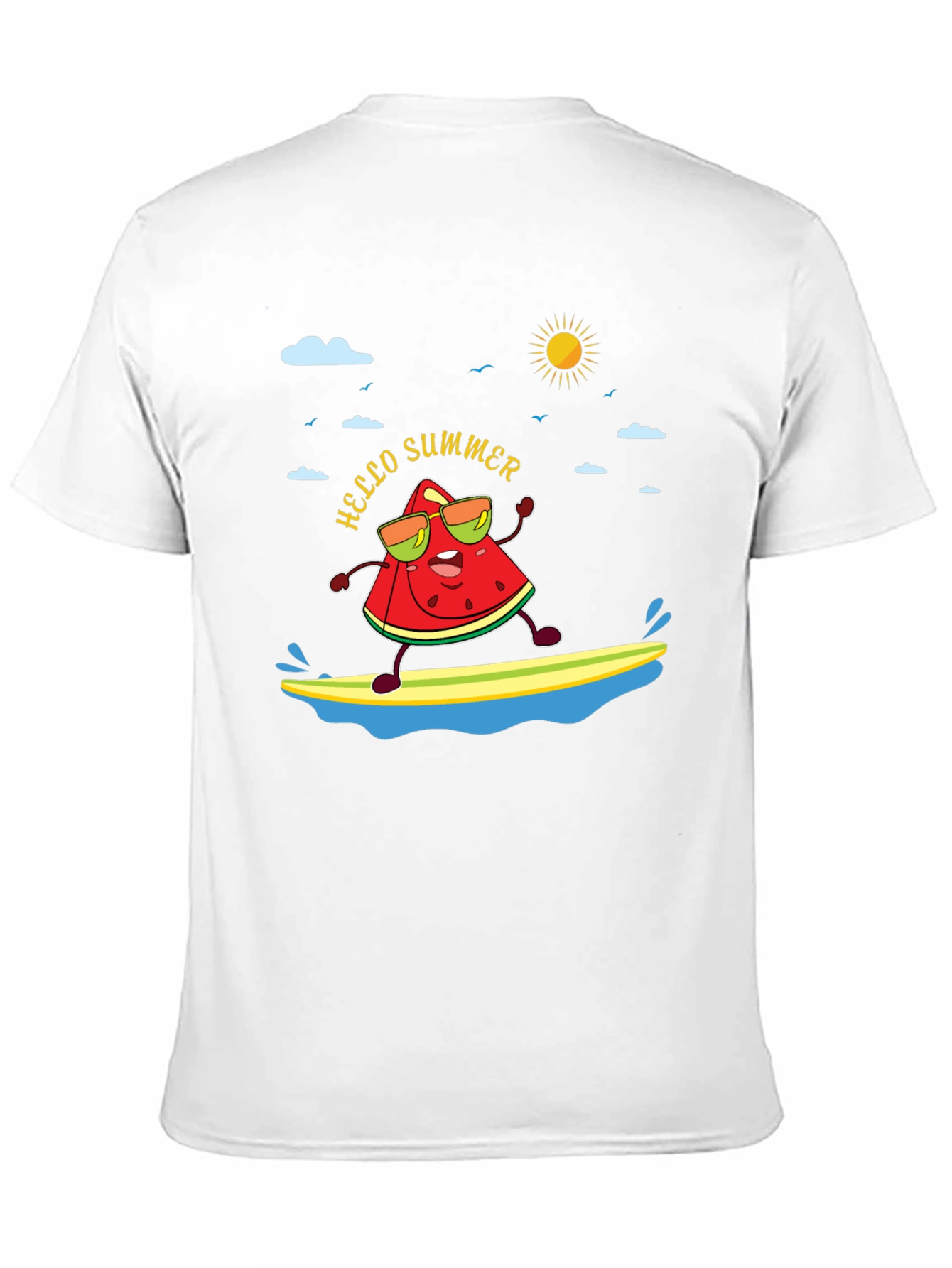Black Hello Summer Watermelon Surfing T-Shirt view 11