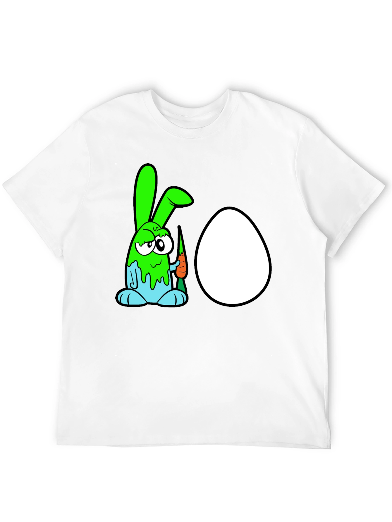 Black Funny Cartoon Bunny & Egg Graphic Black T-Shirt view 12