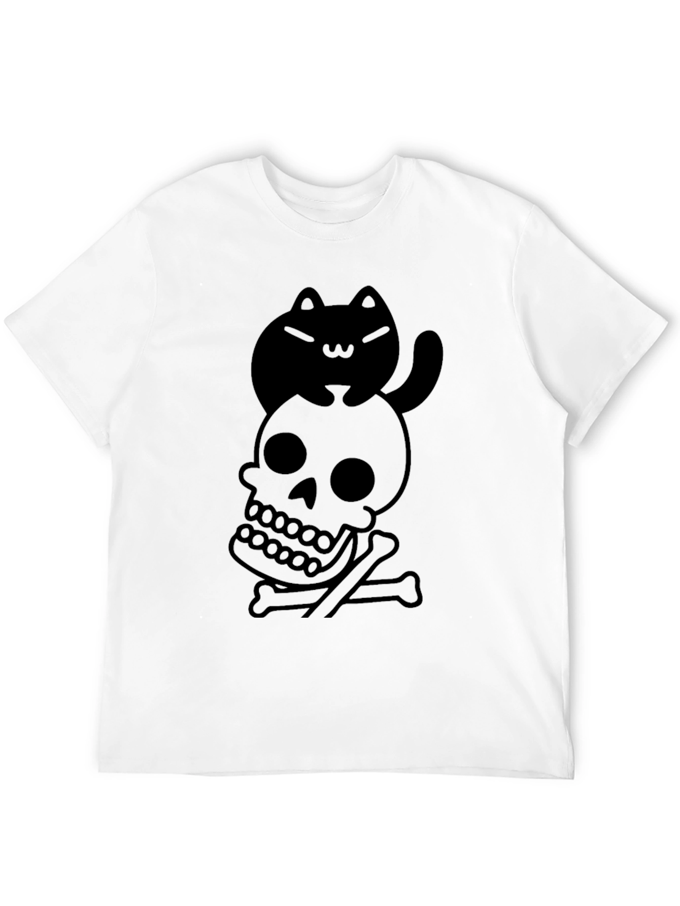 Black Skull and Cat Graphic Tee - Unisex Black T-Shirt view 12