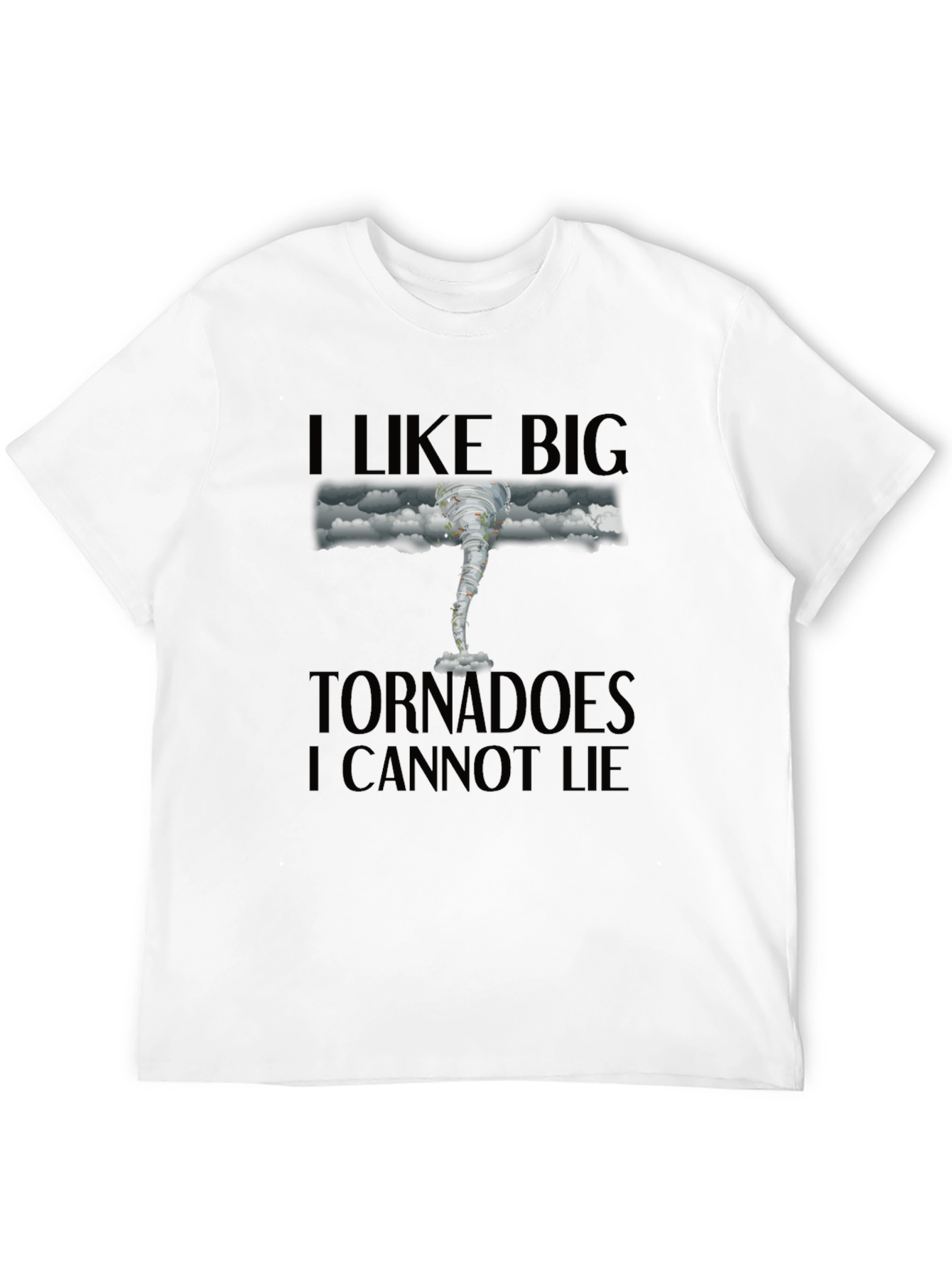 Black I Like Big Tornadoes Men's Black Graphic T-Shirt view 12