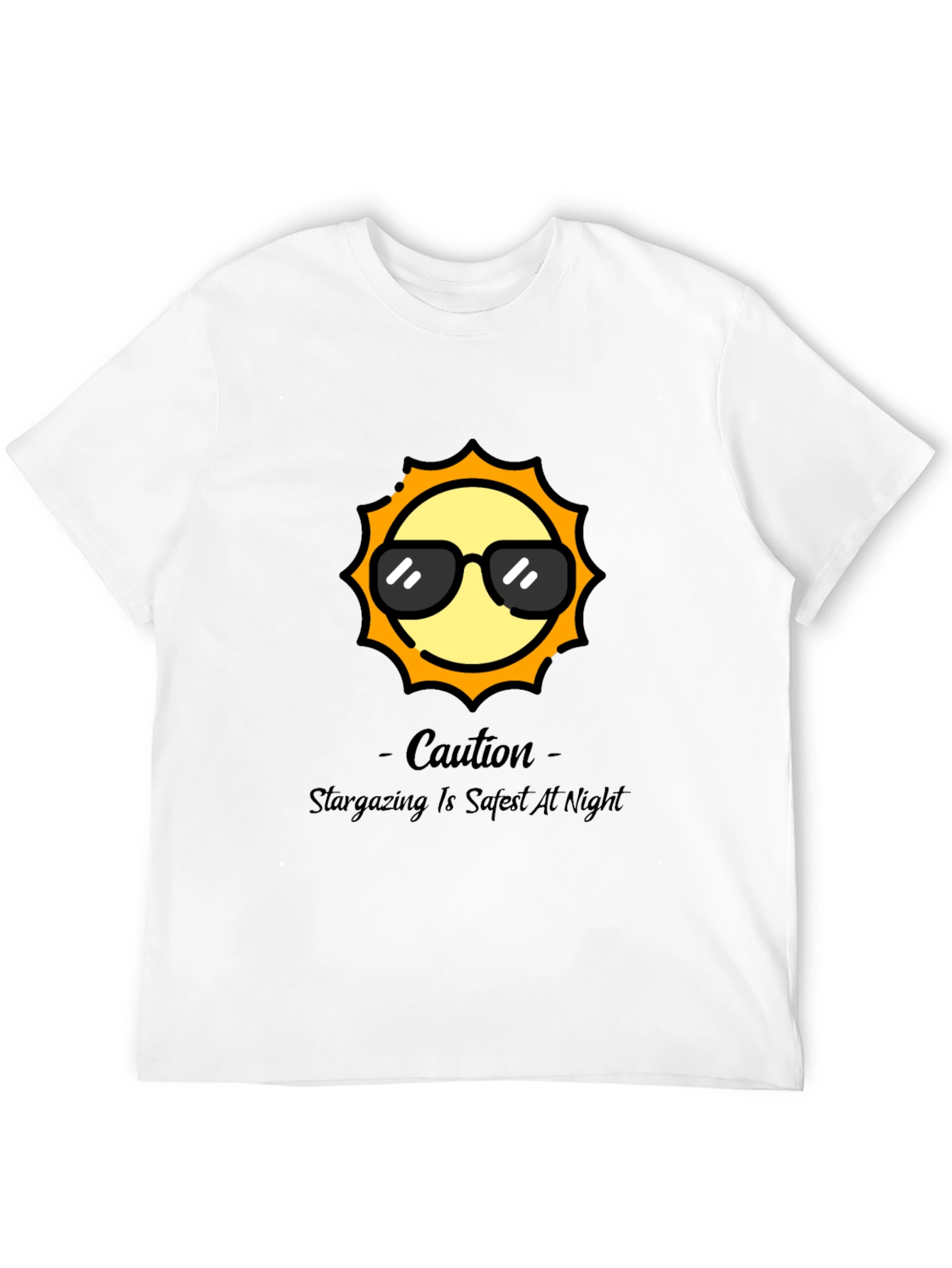 Black Cool Sun Graphic Tee - Stargazing Caution T-Shirt view 12