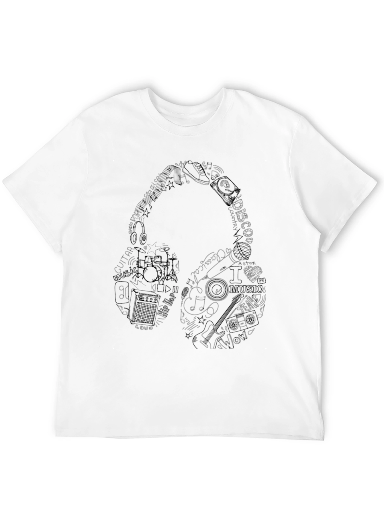 Black Music Headphone Graphic Print T-Shirt view 12