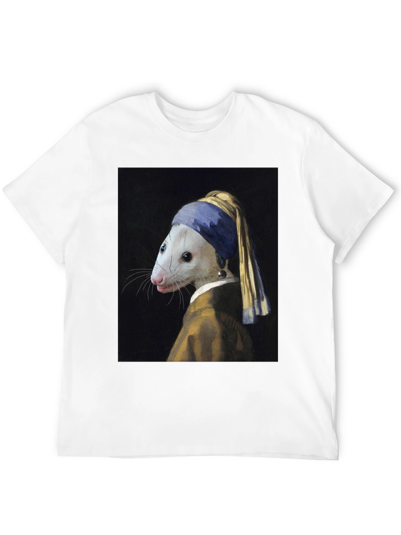 Black Opossum with Pearl Earring T-Shirt - Funny Art Tee view 12