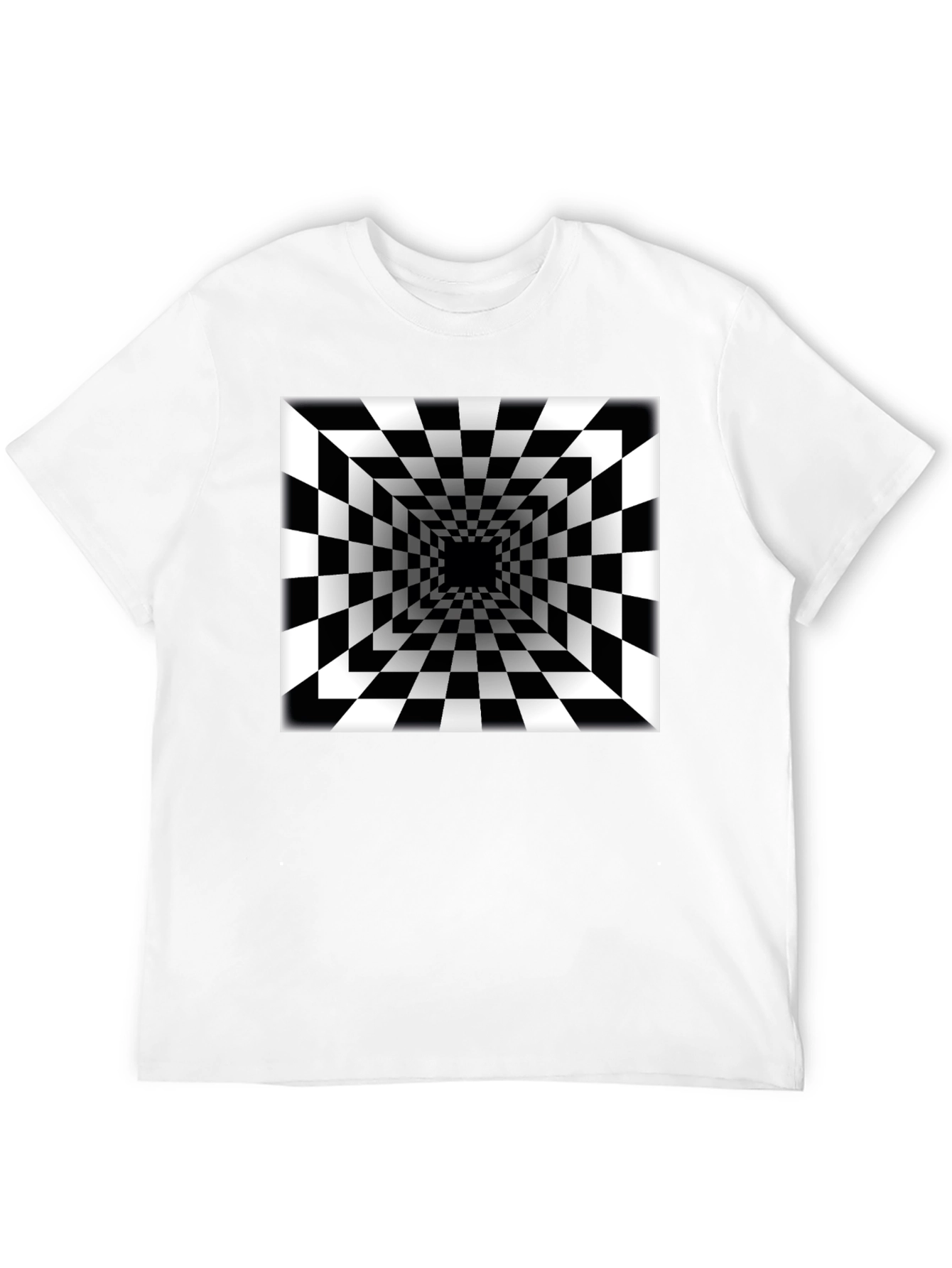 Black Optical Illusion Checkerboard Tunnel Black T-Shirt view 12