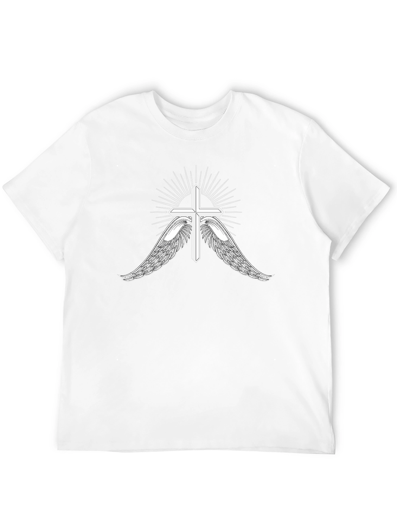 Black Men's Black T-Shirt with Cross and Wings Graphic view 12