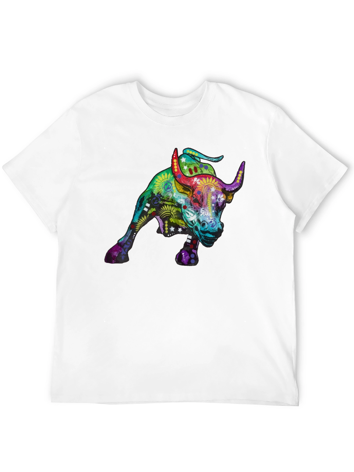 Black Colorful Bull Graphic Print Black T-Shirt view 12