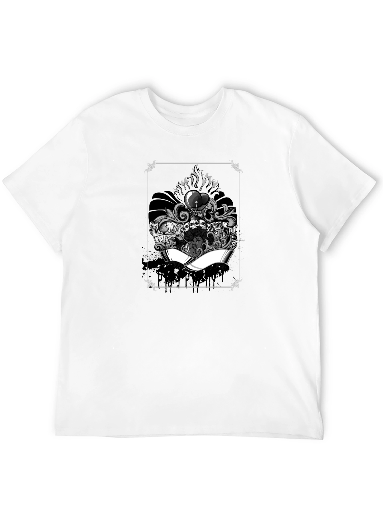 Black Skull Heart Graphic Tee - Black Cotton T-Shirt view 12
