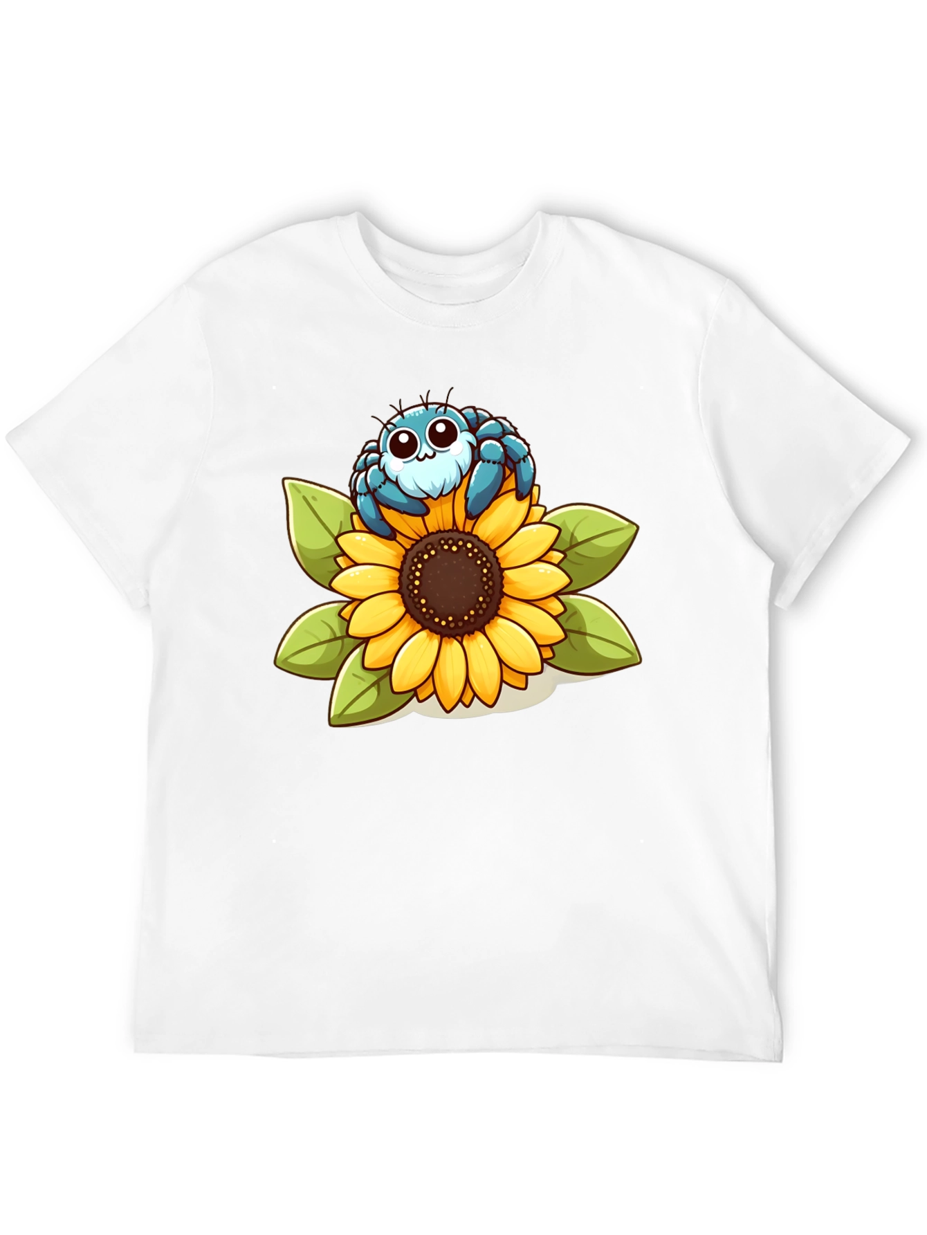 Black Cute Spider on Sunflower Graphic T-Shirt view 12