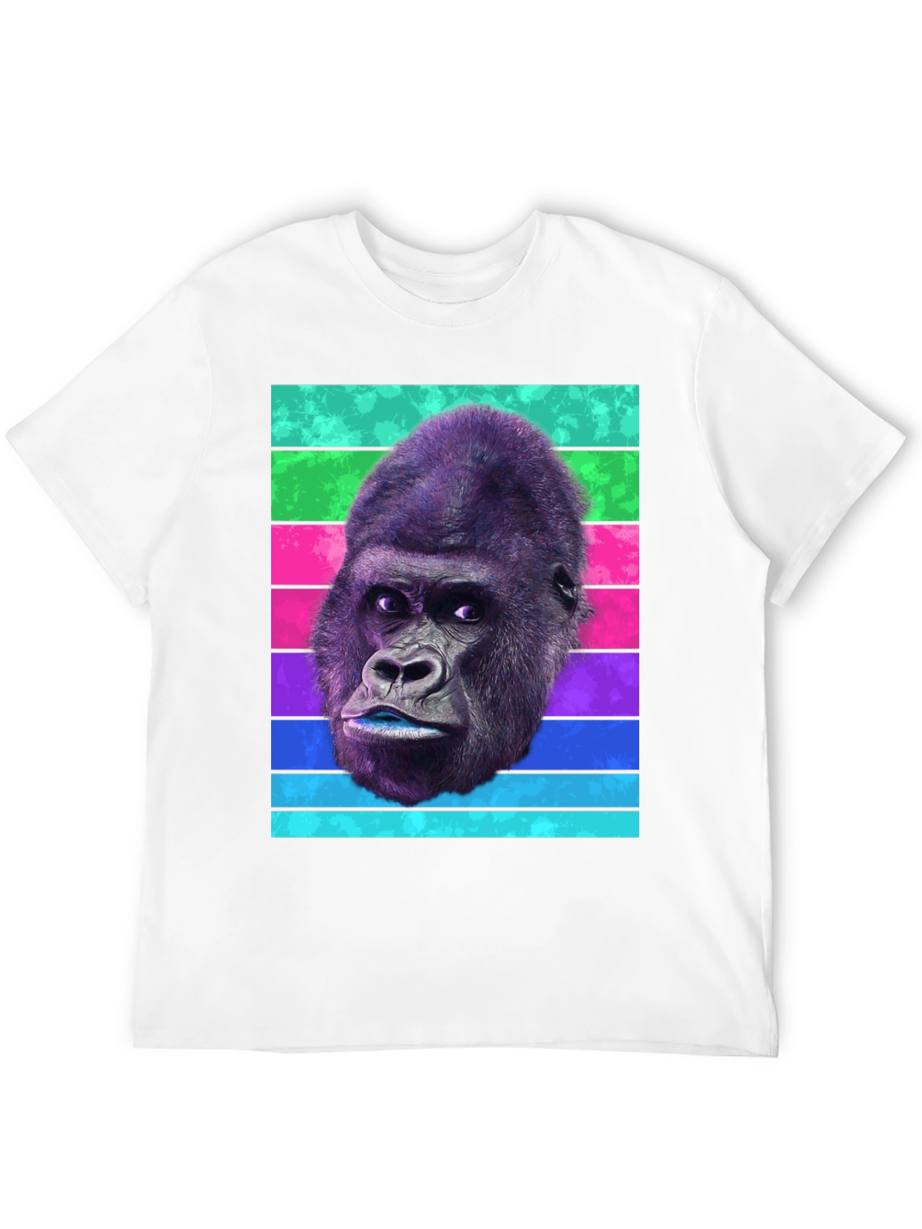Black Gorilla Head T-Shirt - Retro Stripes, Unique Design view 12