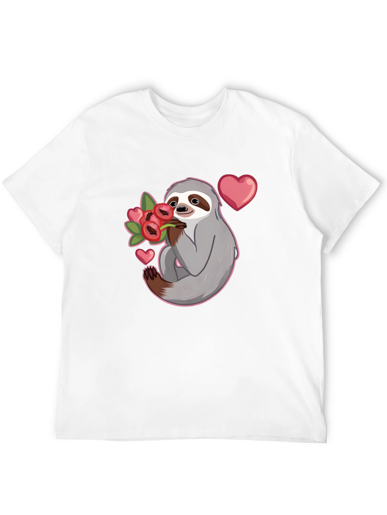 Black Sloth Holding Flowers T-Shirt - Cute Valentine's Day Gift view 12