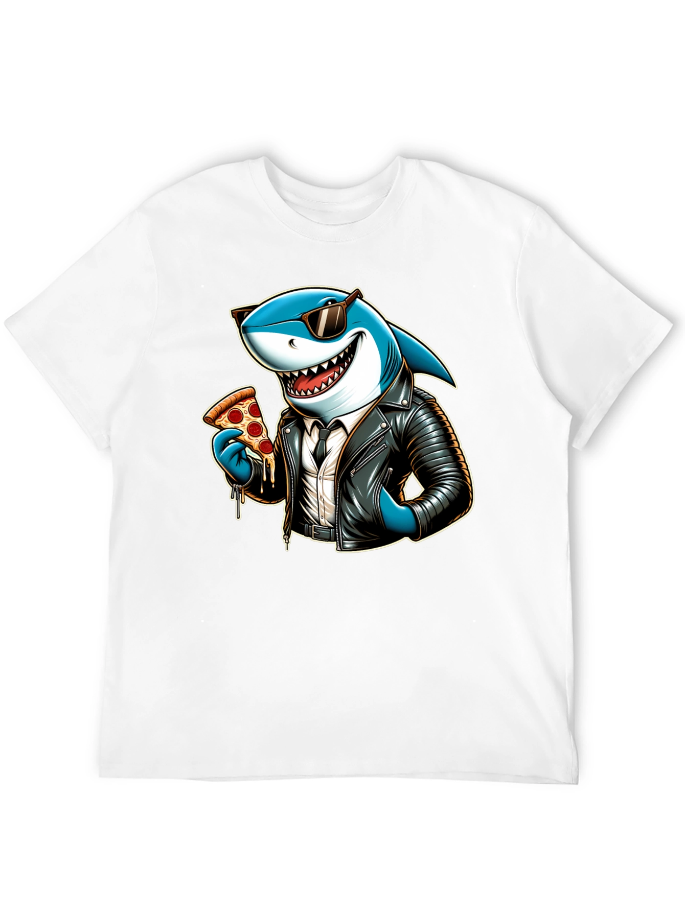 Black Cool Shark Pizza Graphic Tee view 12