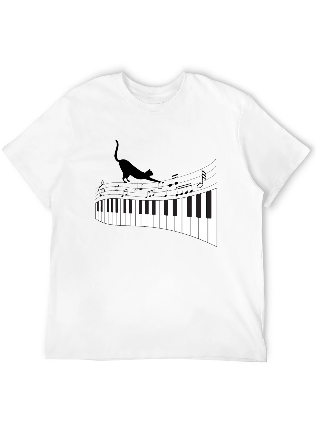Black Cat Walking on Piano Keys Unisex T-Shirt view 12