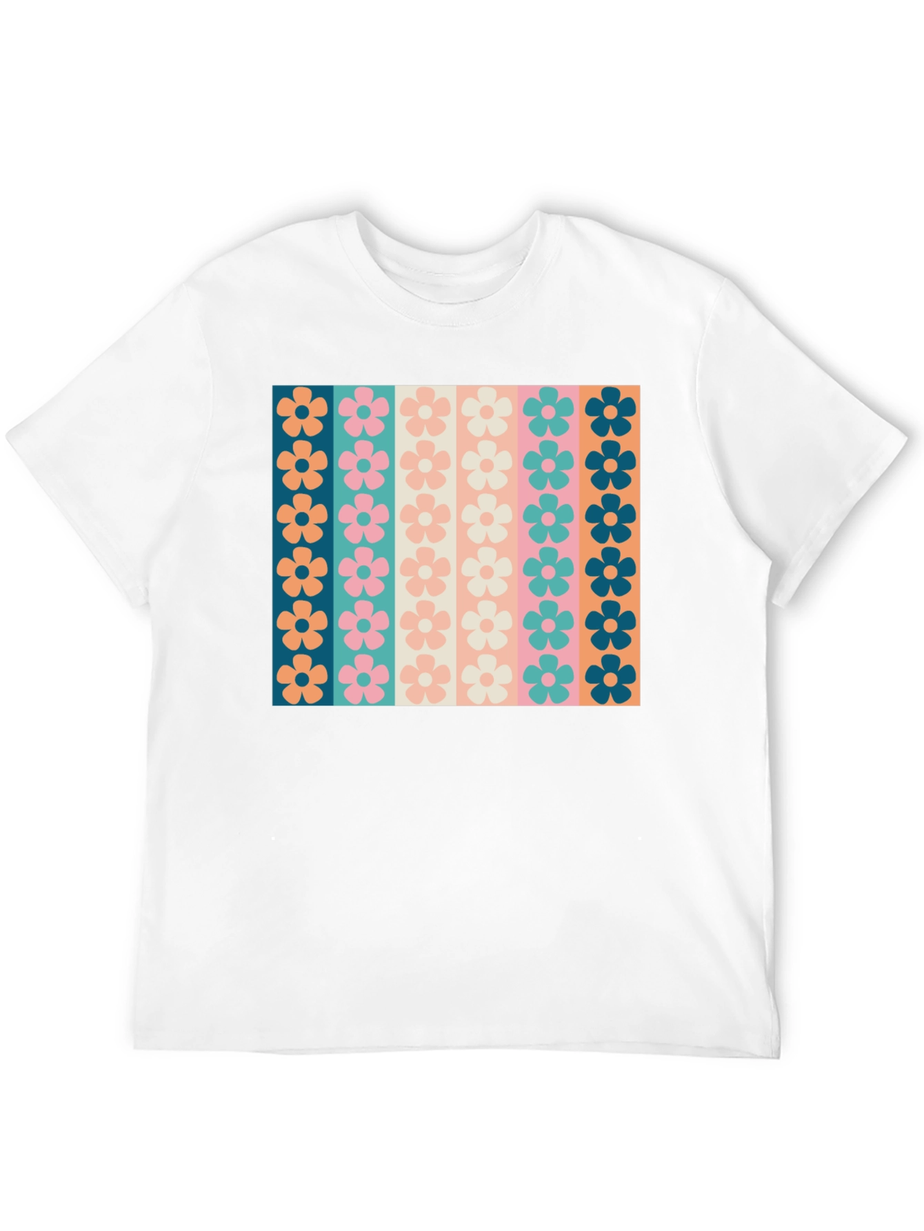 Black Retro Floral Stripe T-Shirt - Black Crew Neck Tee view 12