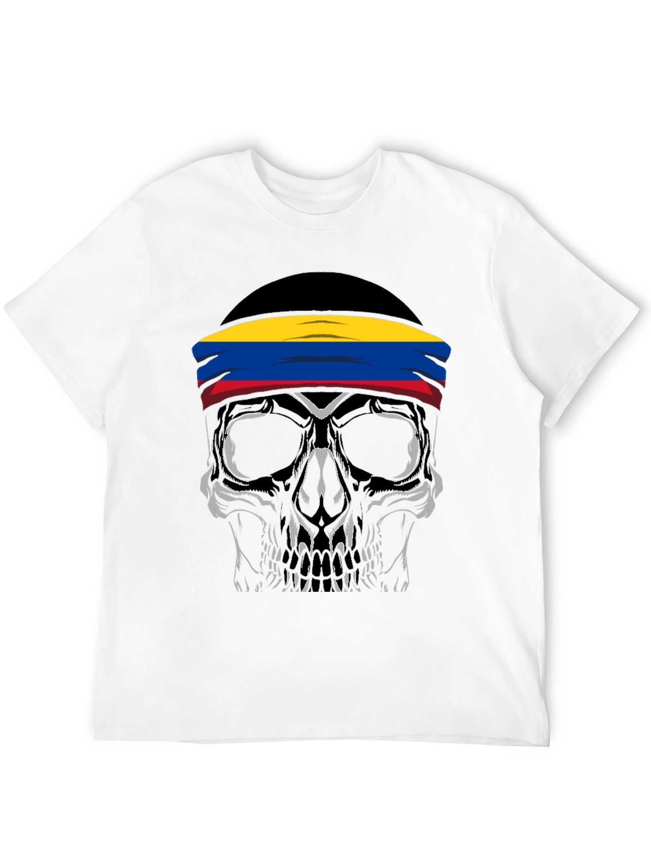 Black Skull T-Shirt with Colombia Flag Headband view 12