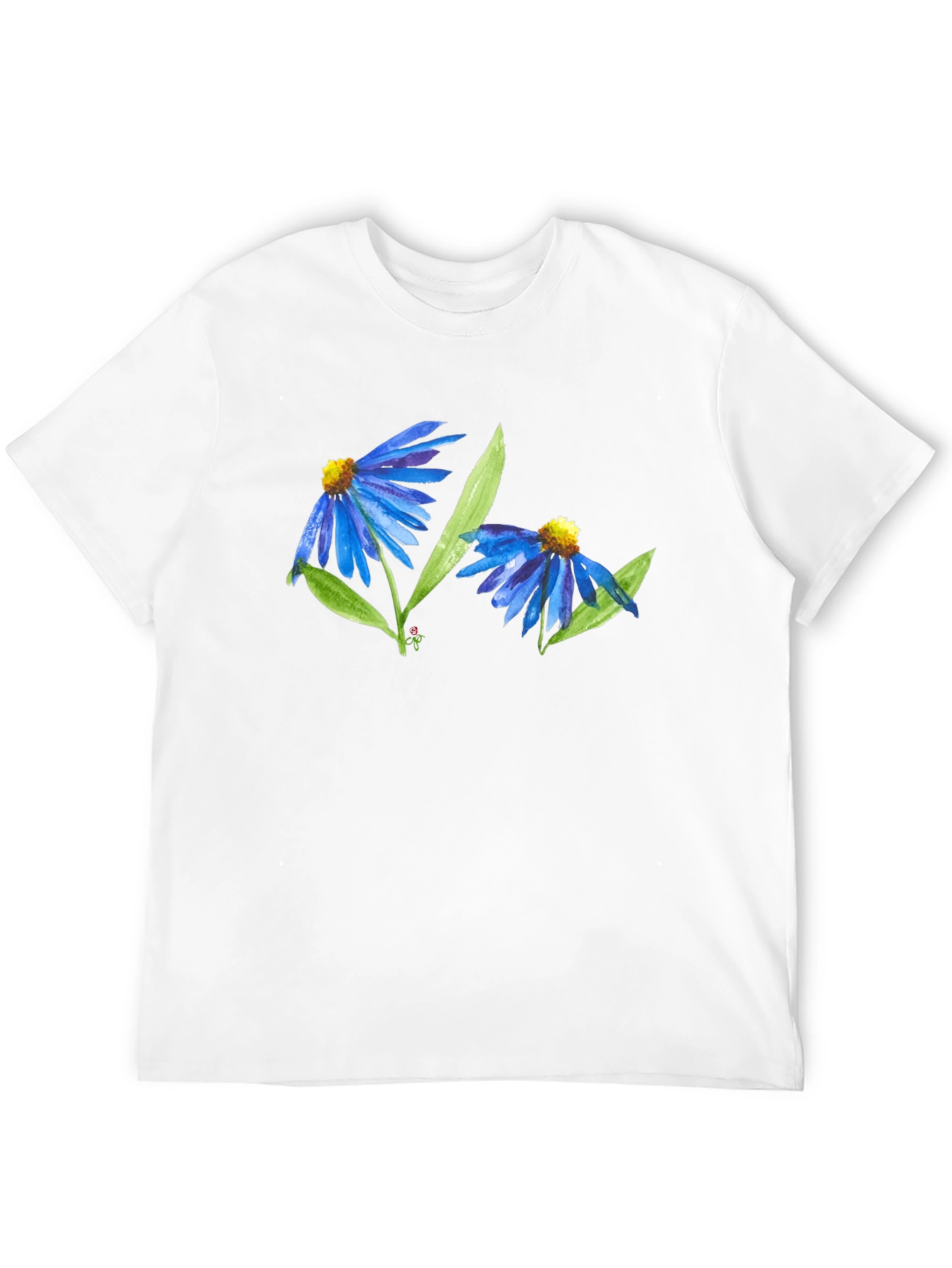 Black Blue Flower Graphic T-Shirt - Soft Cotton Blend view 12