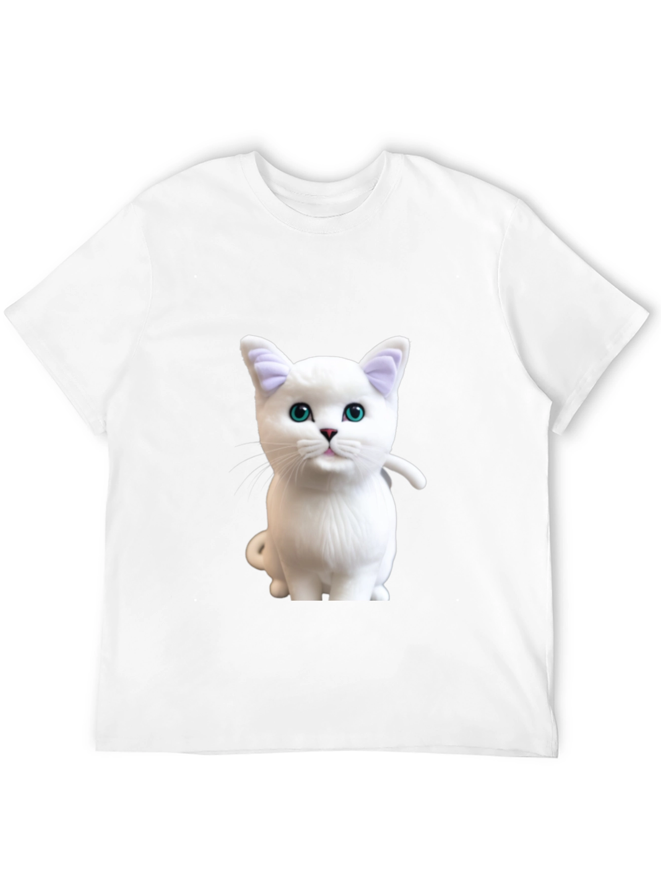 Black Cute White Cat Graphic Print Black T-Shirt view 12