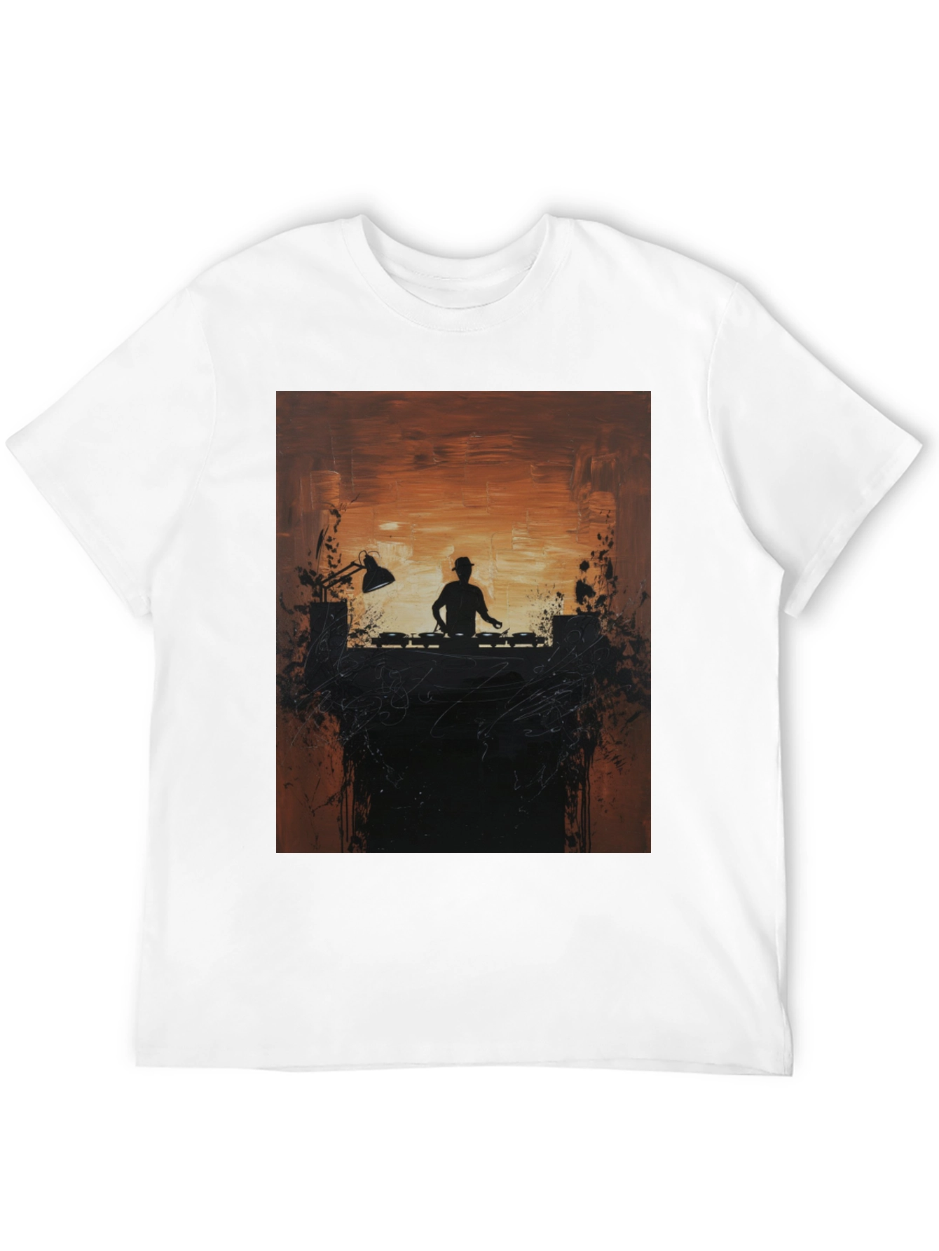 Black DJ Silhouette Graphic Print Crew Neck Tee view 12