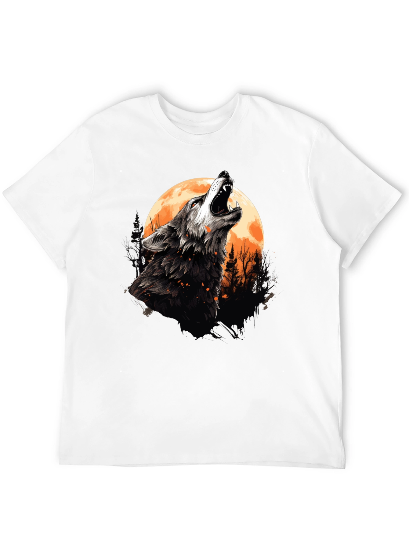 Black Wolf Howling at Moon Graphic Tee - Black Cotton view 12