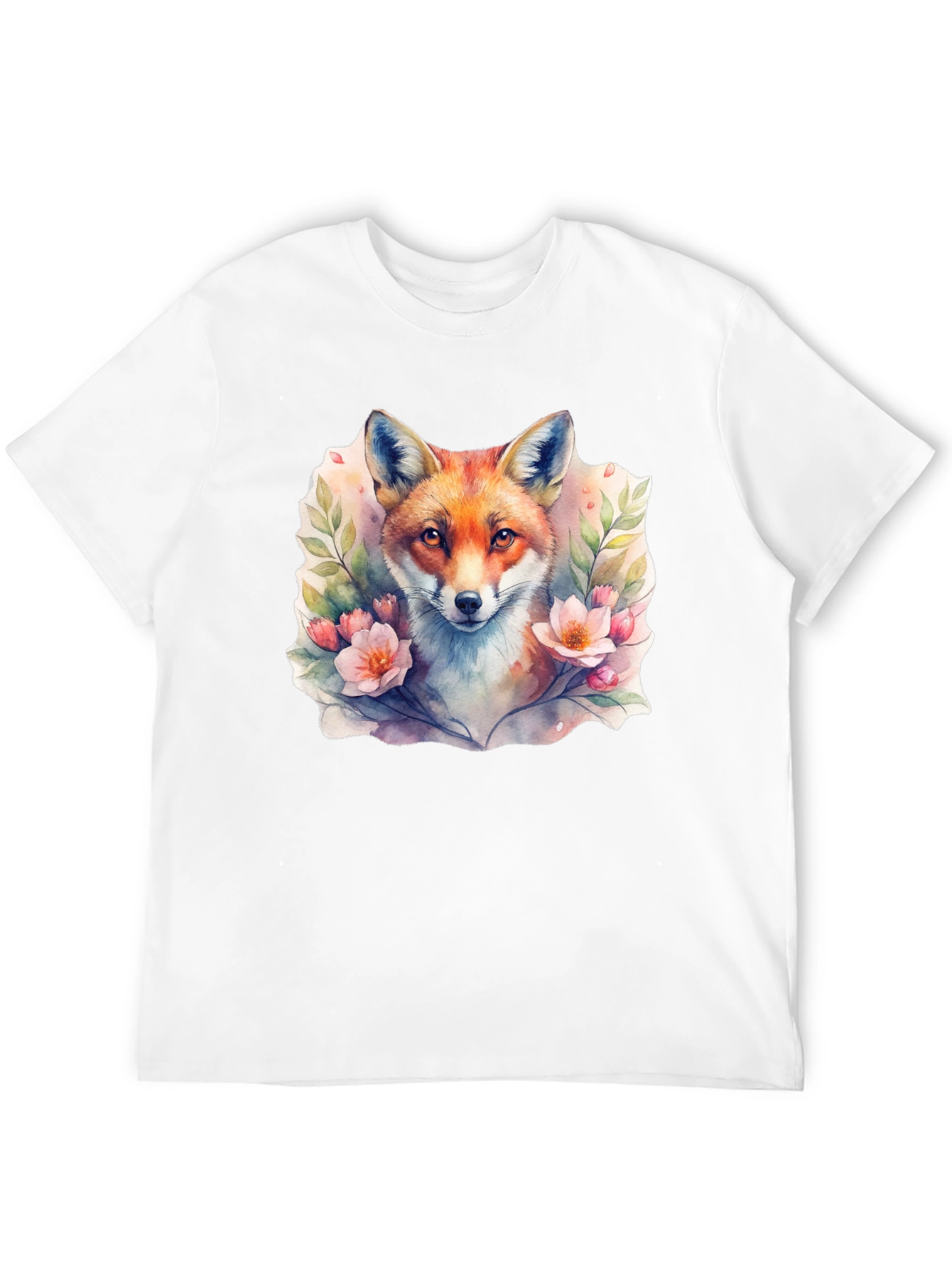 Black Fox Floral Watercolor Graphic Tee - Unisex Black T-Shirt view 12