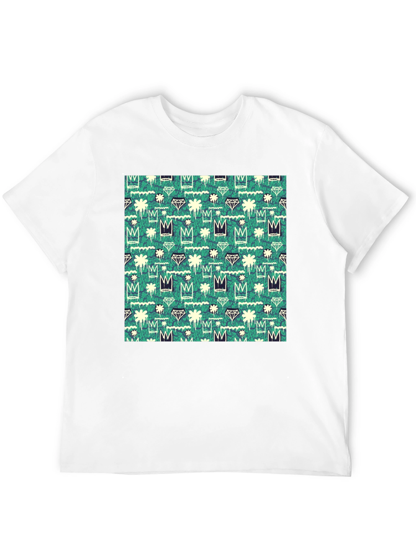 Black Crowns & Diamonds Pattern T-Shirt view 12