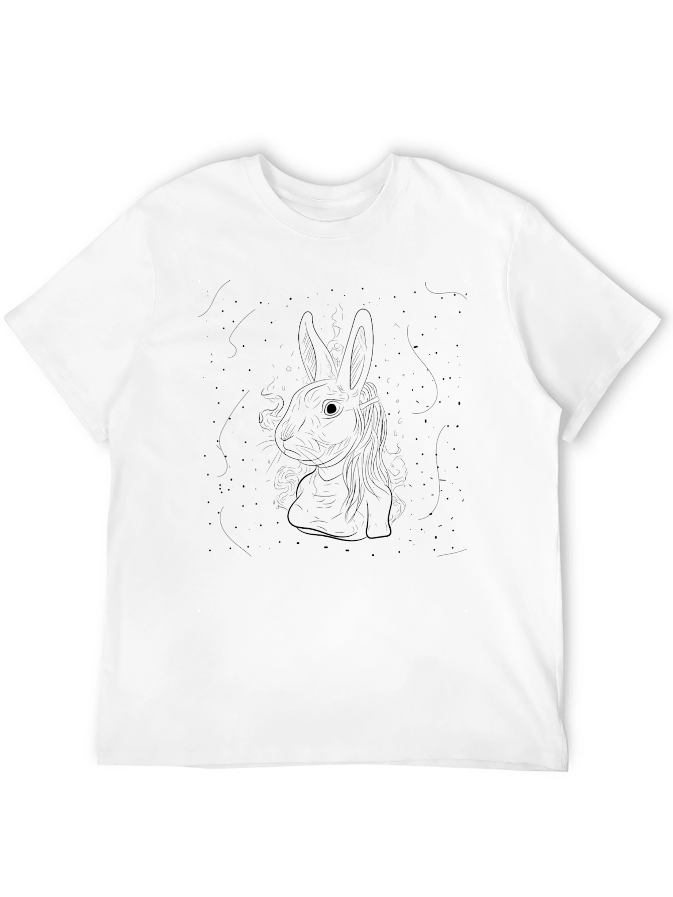 Black Men's Black T-Shirt with Rabbit Design view 12