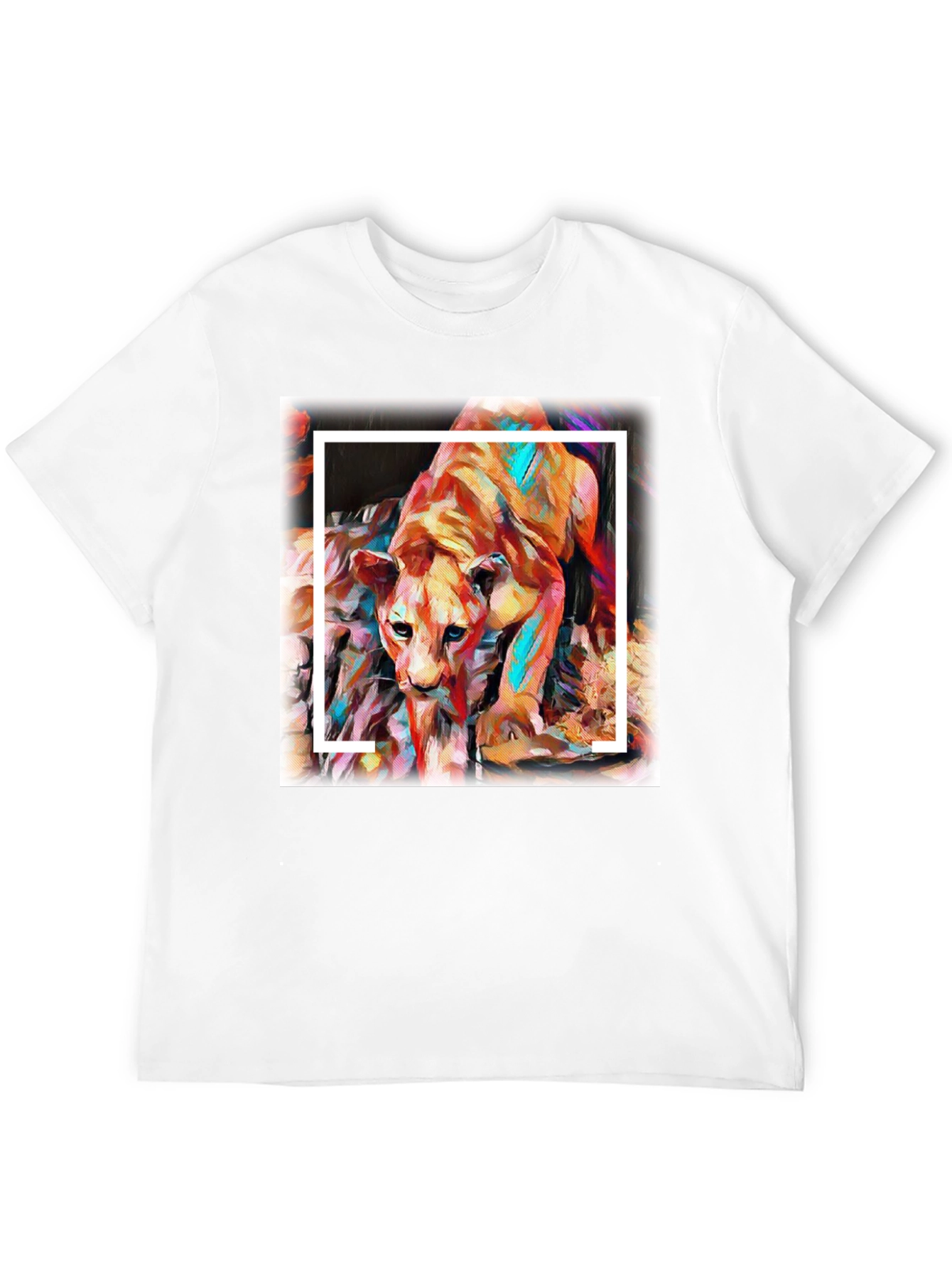 Black Abstract Lion Graphic Tee - Men's Black T-Shirt view 12