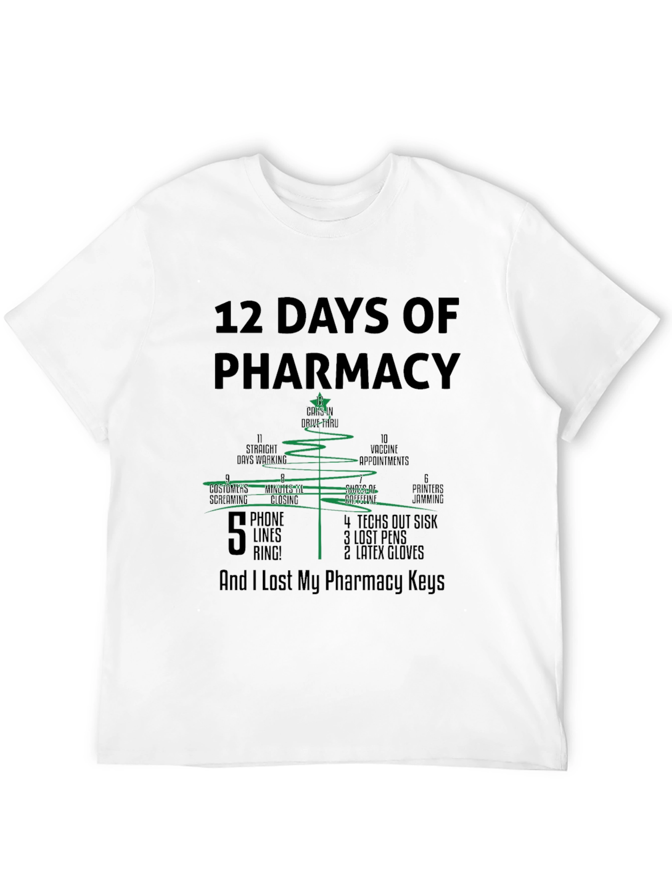 Black 12 Days of Pharmacy Christmas Tree T-Shirt view 12