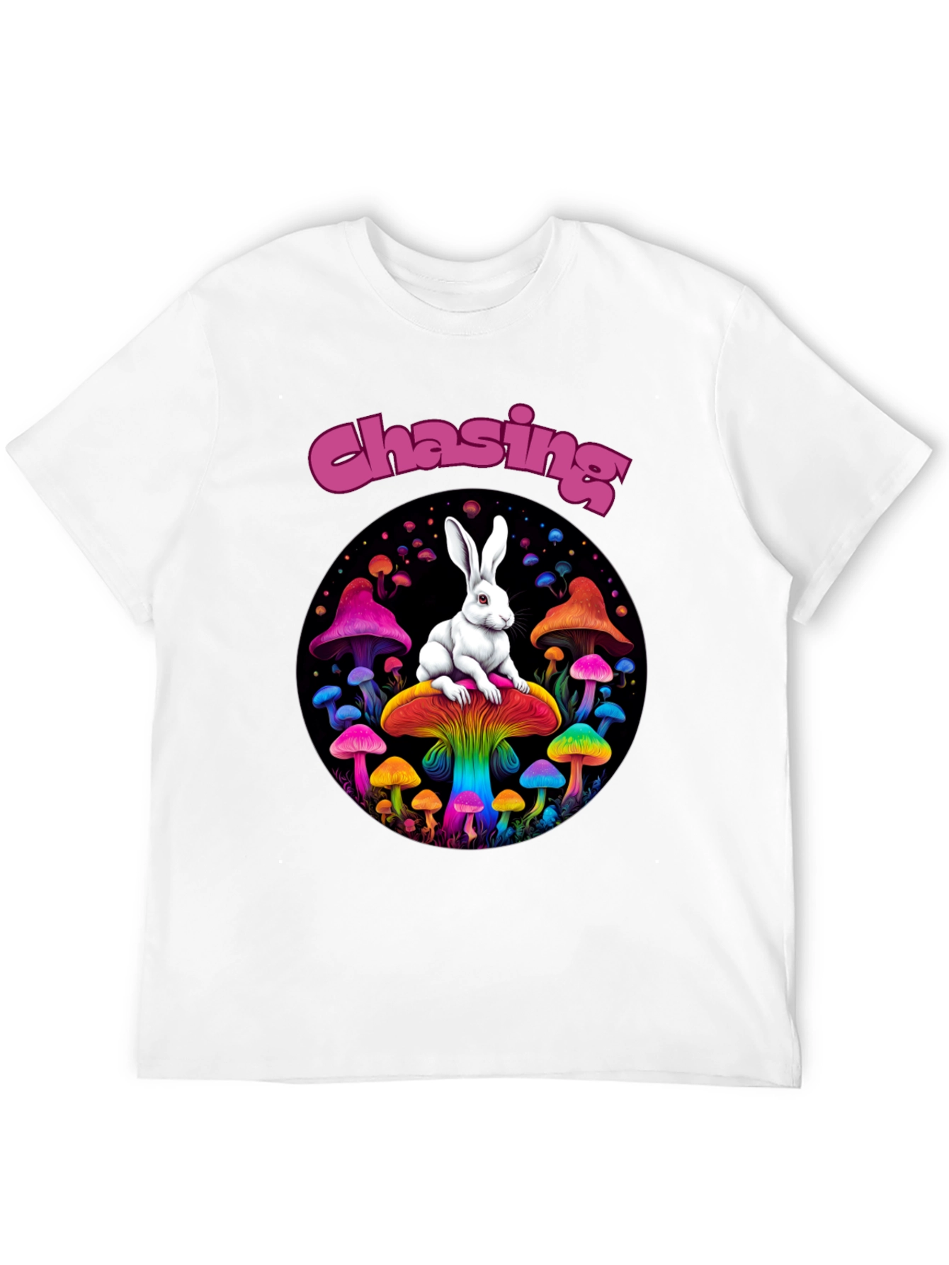 Black Chasing Rabbit Mushroom Graphic Tee view 12