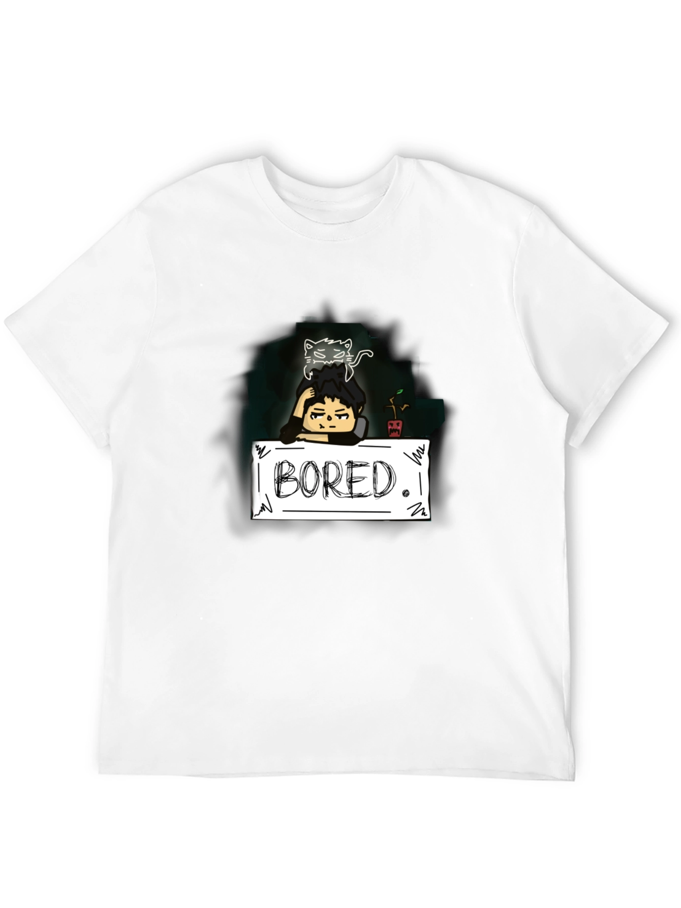 Black Bored Cat Graphic Tee - Black Cotton T-Shirt view 12